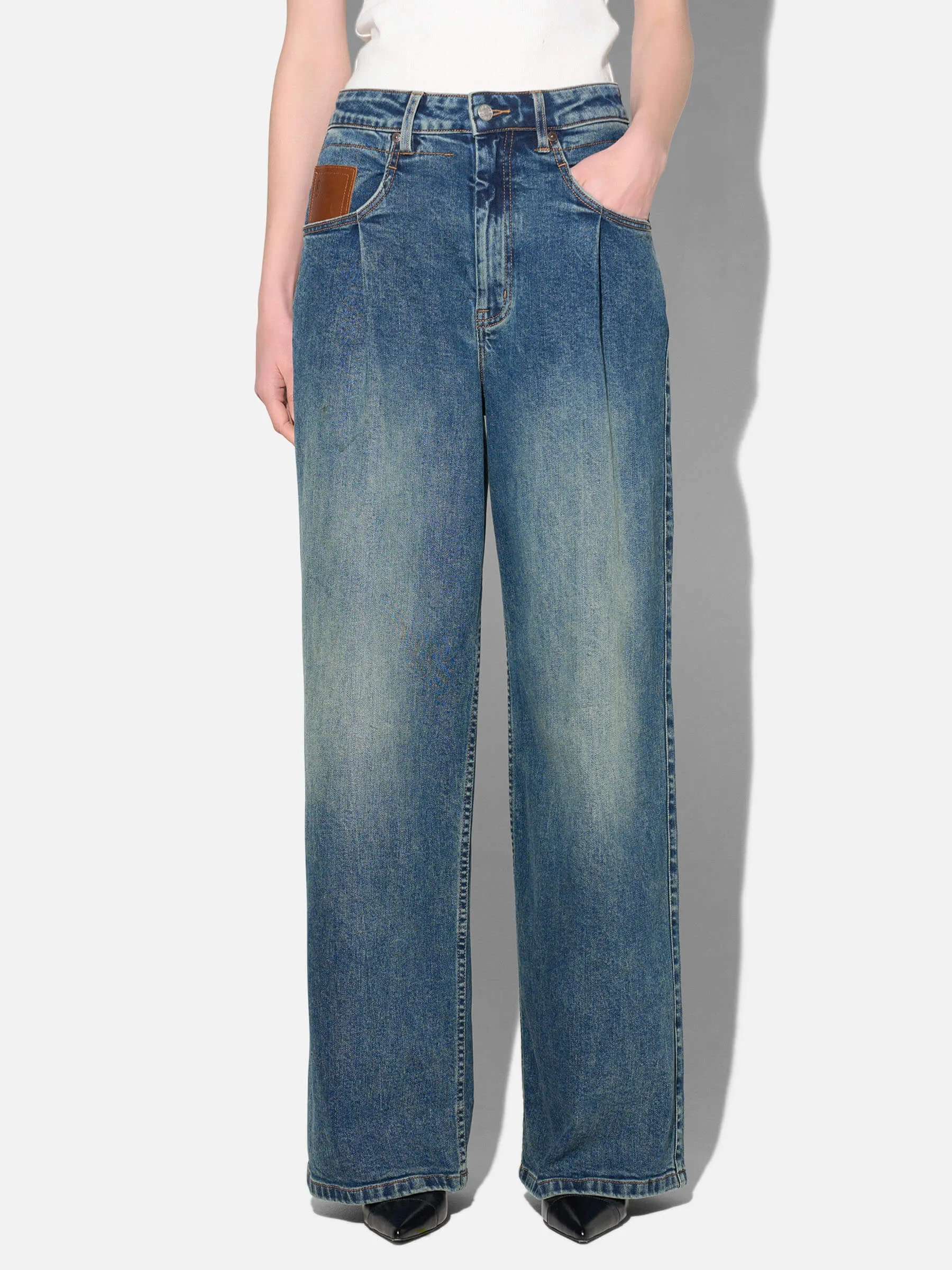 wide leg jeans dames recht pijp stretch