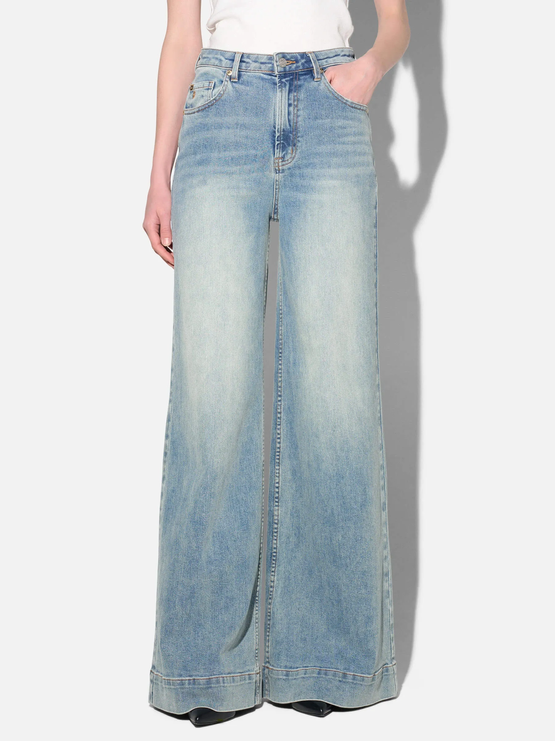 high rise wide leg jeans dames stretch