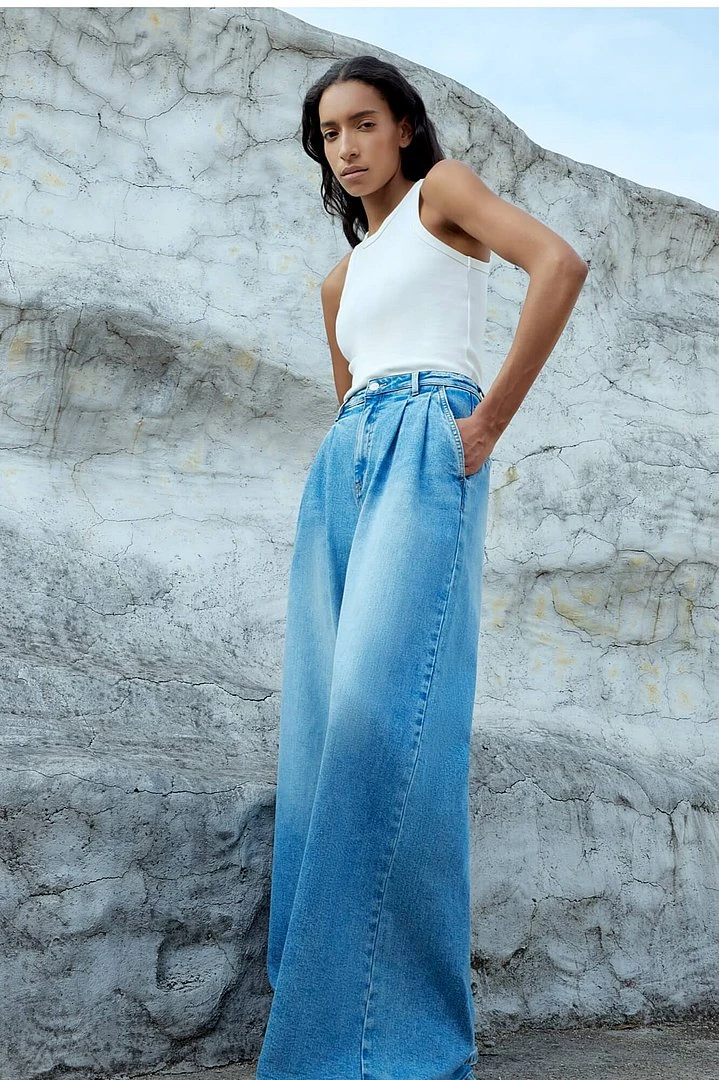 Wide Leg Jeans Stretch High Rise Dollar Blauw 786