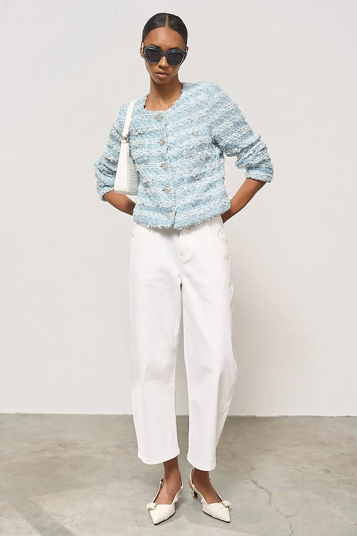 Witte Barrel Jeans Dames Mid Rise Baxter
