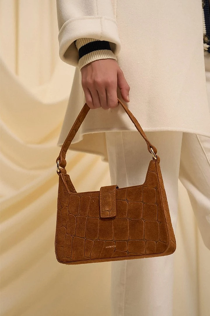 Leren Suede Handtas Camel Croco Conan