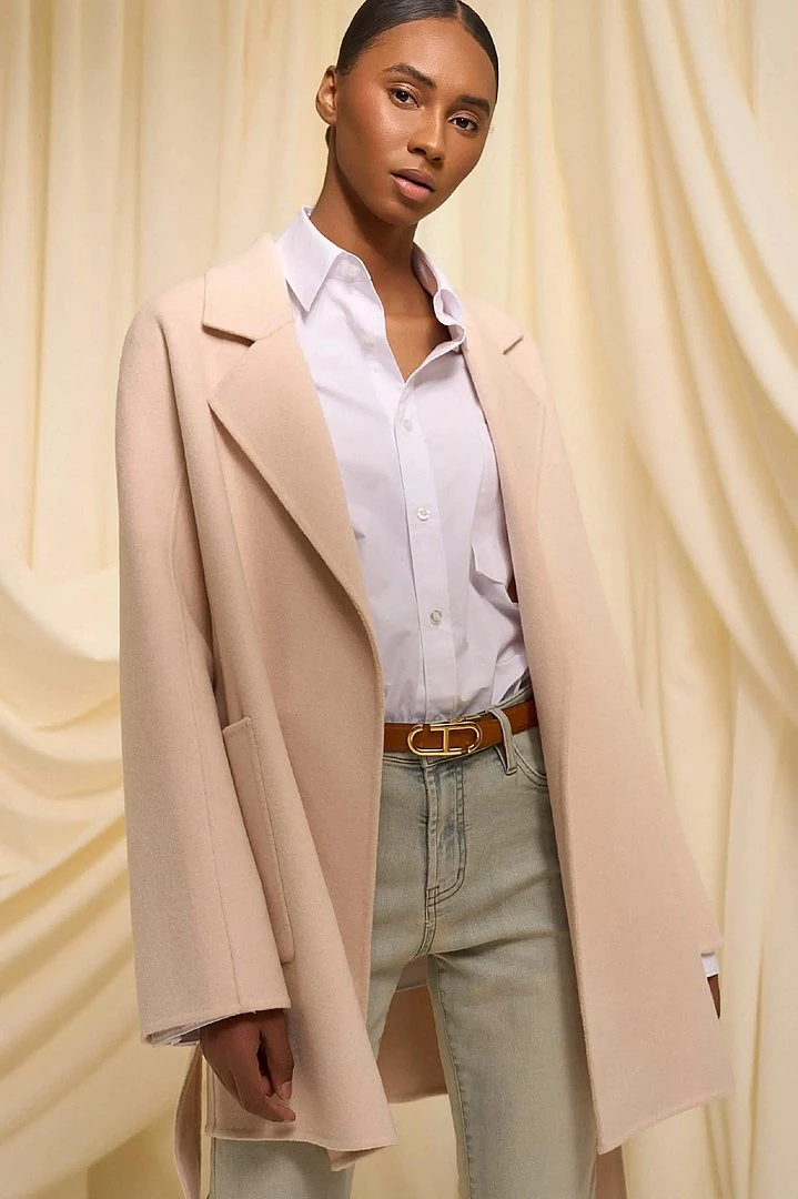 Cashmere Dames Jas Double Face Calvin Peach