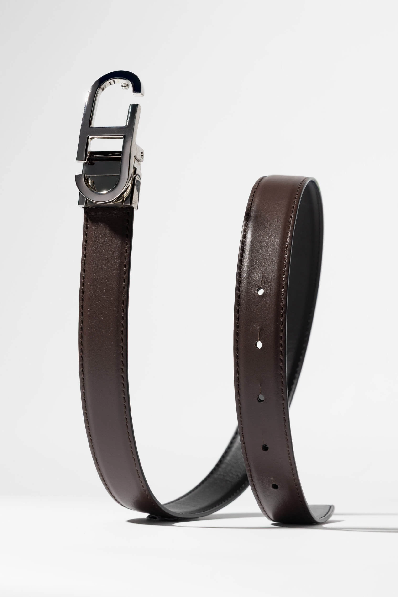 Leren Dames Riem Reversible Zwart Bruin Zilver Trophy Buckle