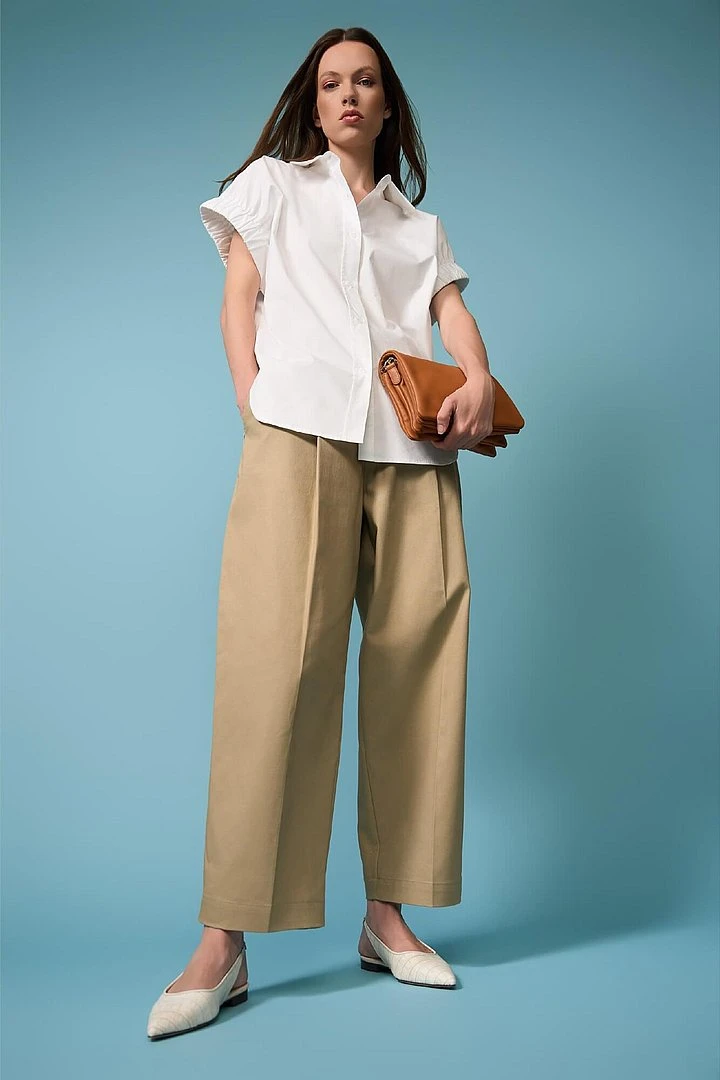 Beige Katoenen Paperbag Broek Steekzakken Barrel Balti