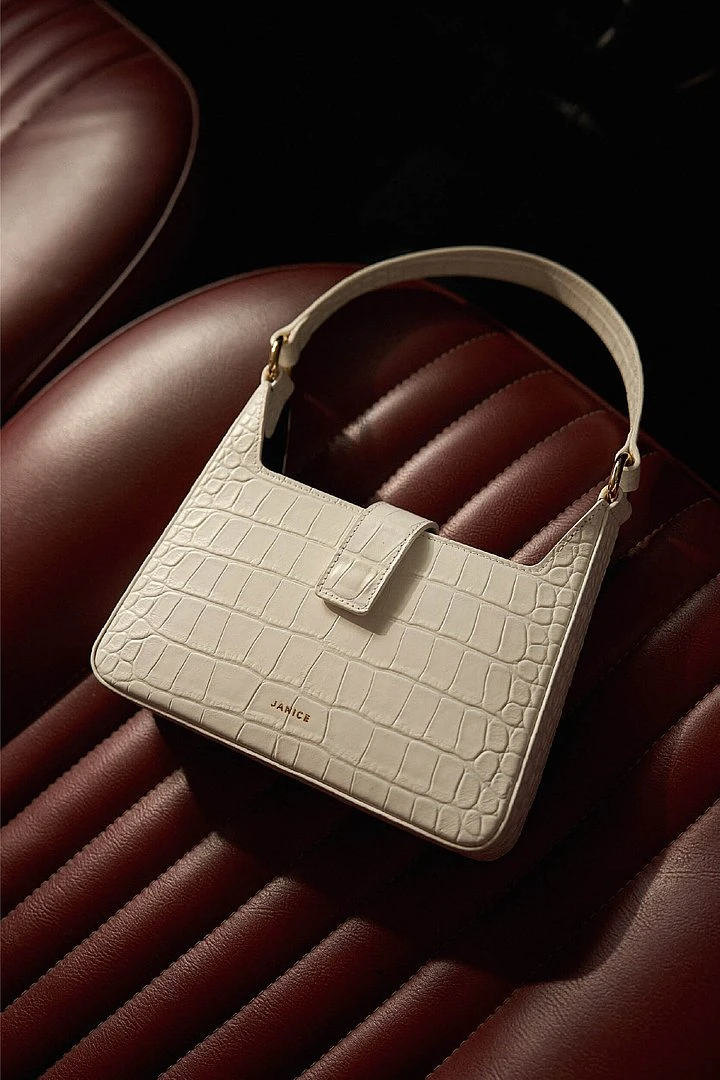 Leren Handtas Off White Croco Conan