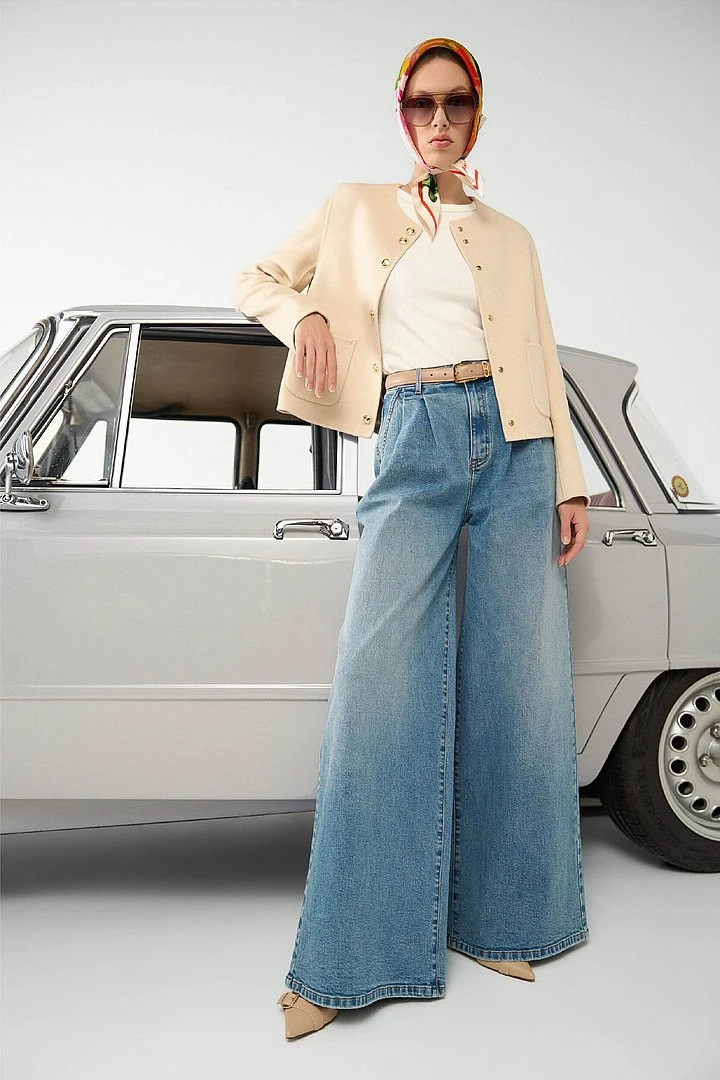 Wide Leg Jeans Stretch High Rise Stretch Dollar Blauw 379