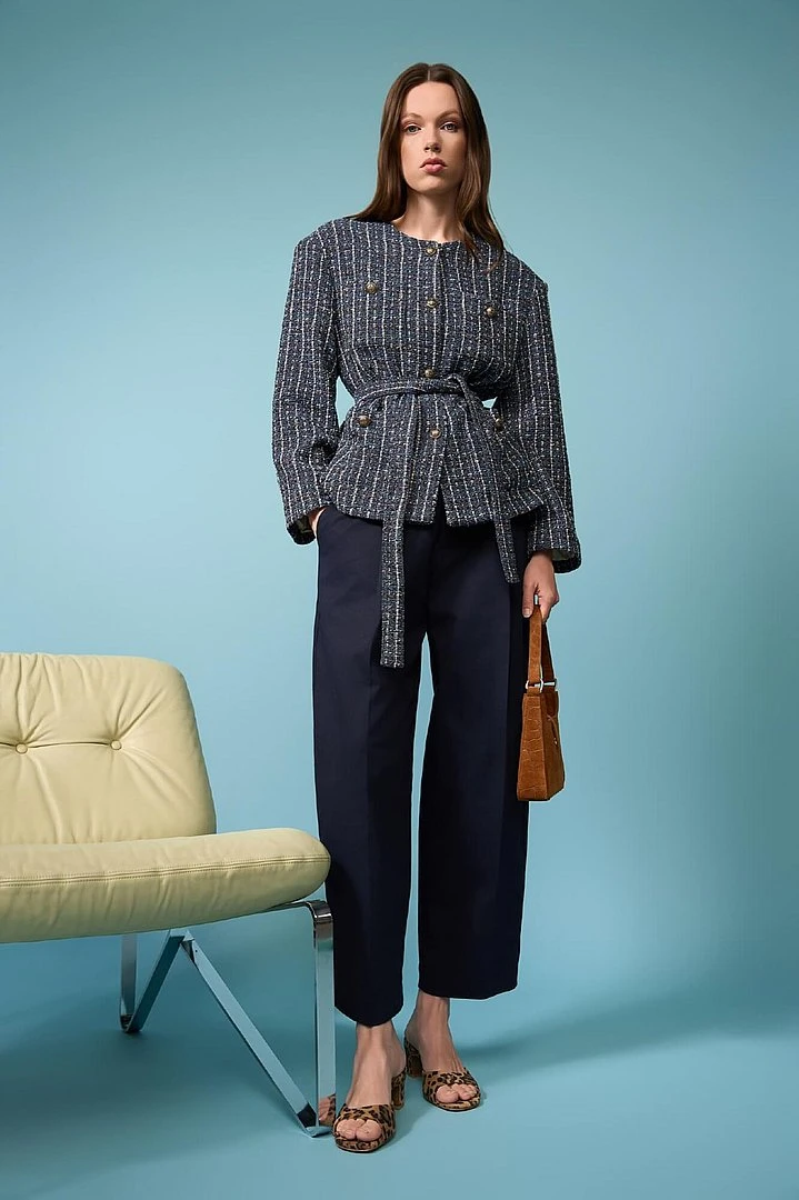 Blauwe Katoenen Paperbag Broek Steekzakken Barrel Balti