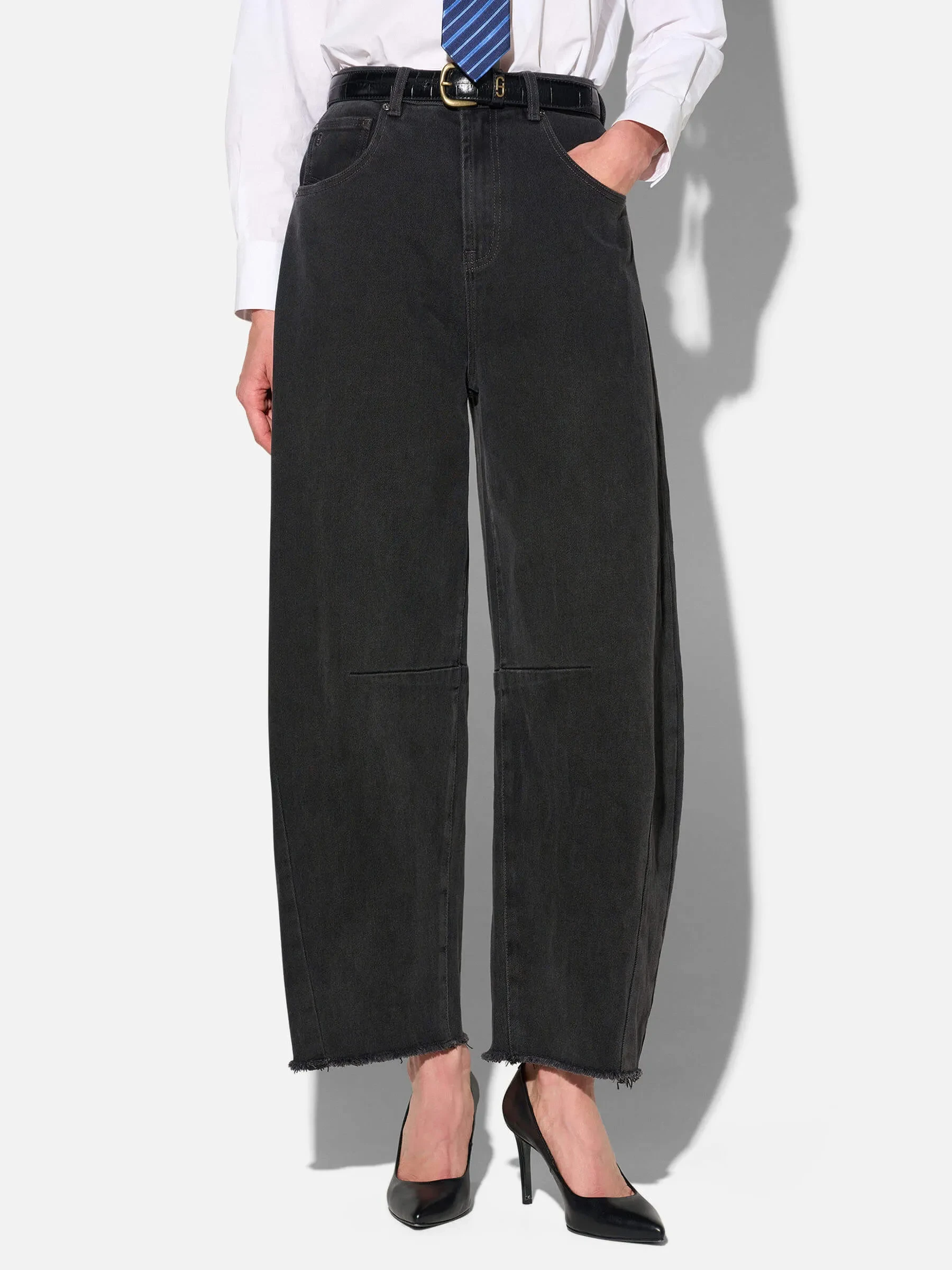 Barrel Jeans Dames Mid Rise Stretch Billy Zwart 813