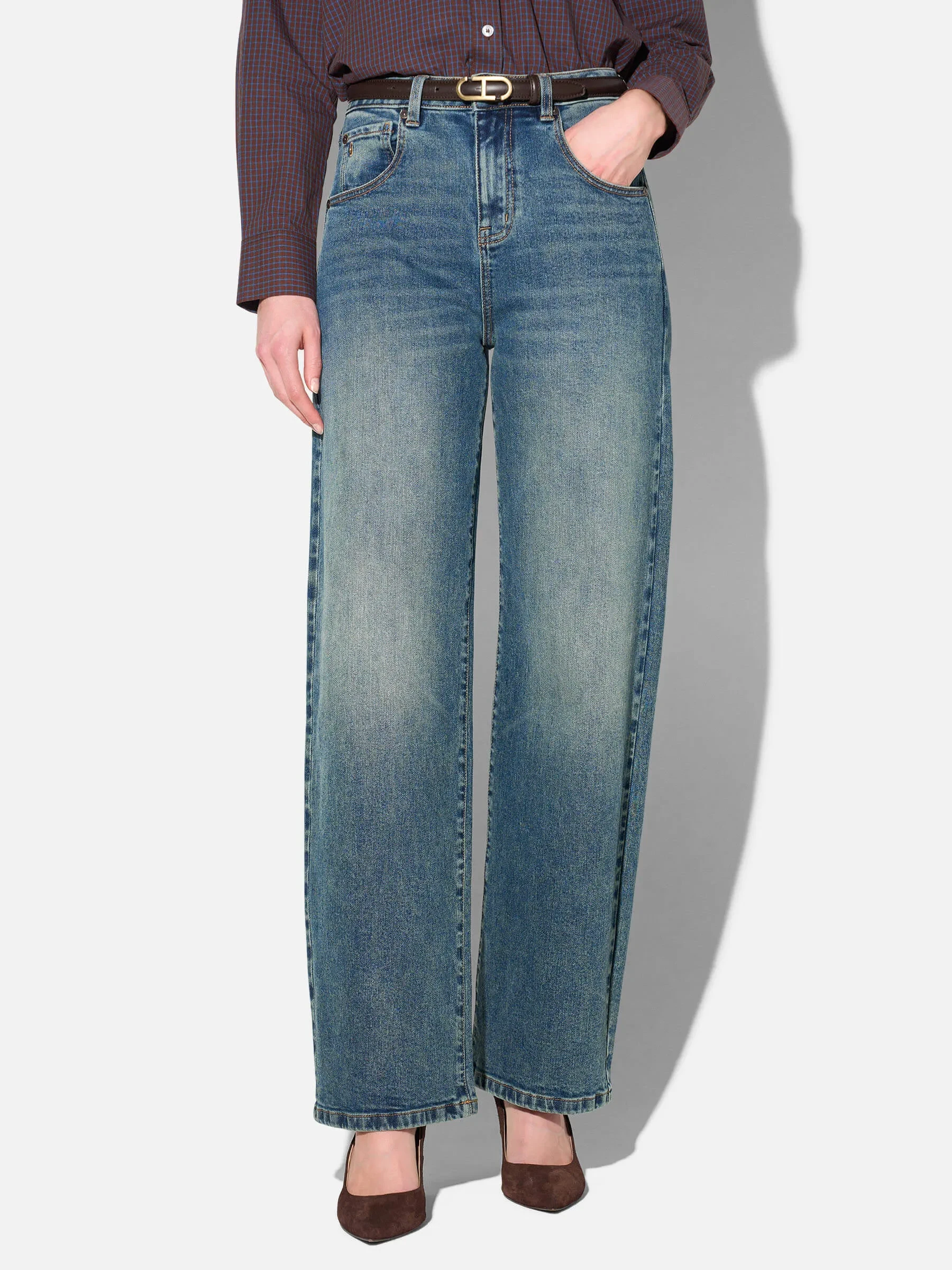 Barrel Jeans Dames Stretch Mid Rise Baxter Blauw 357