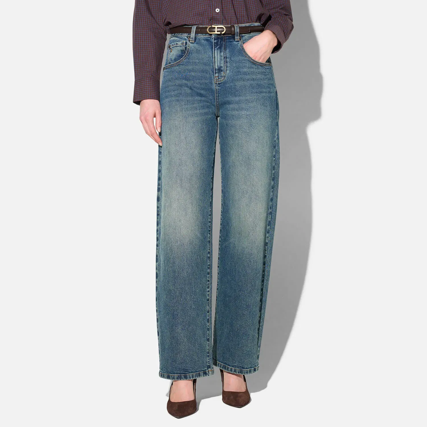 Barrel Jeans Dames Stretch Mid Rise Baxter Blauw 357
