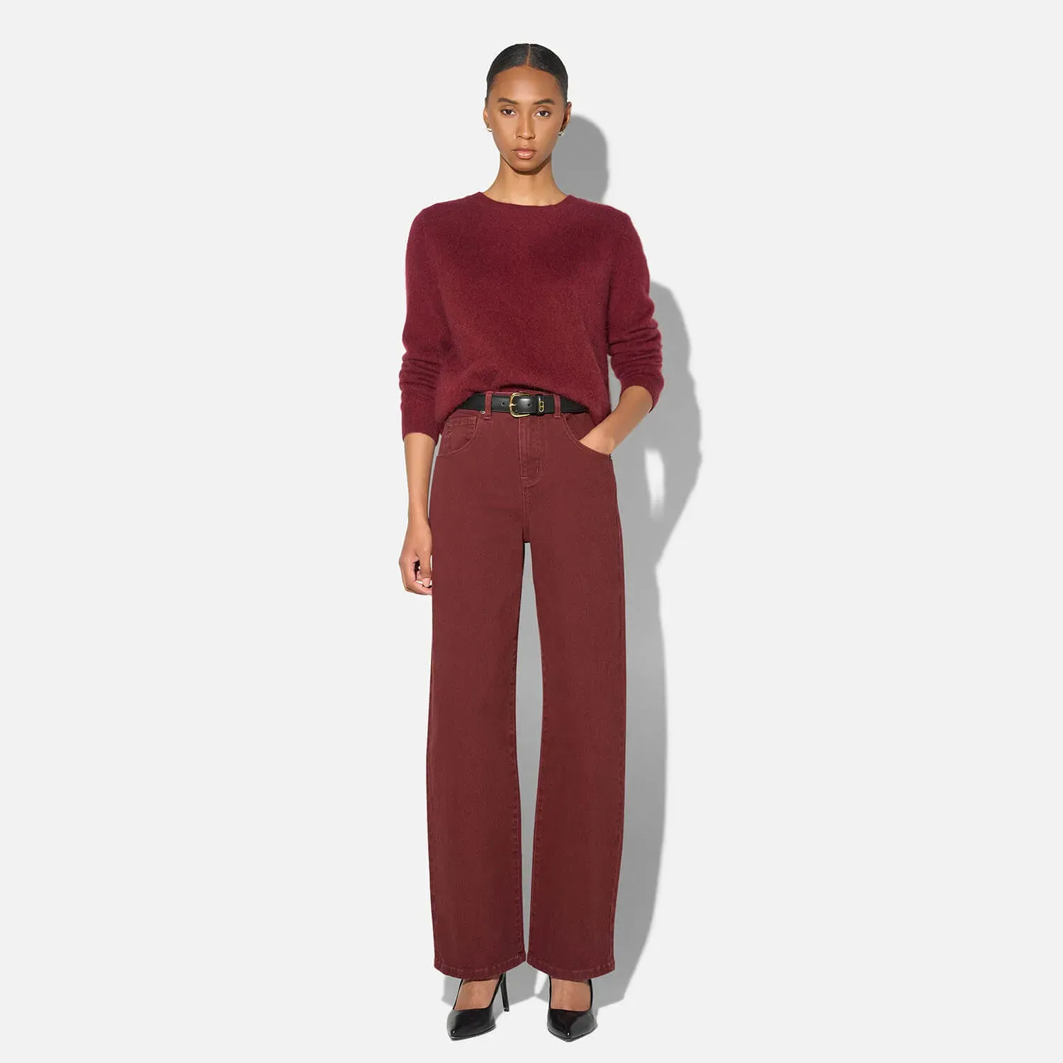 Barrel Jeans Dames Stretch Mid Rise Baxter Burgundy