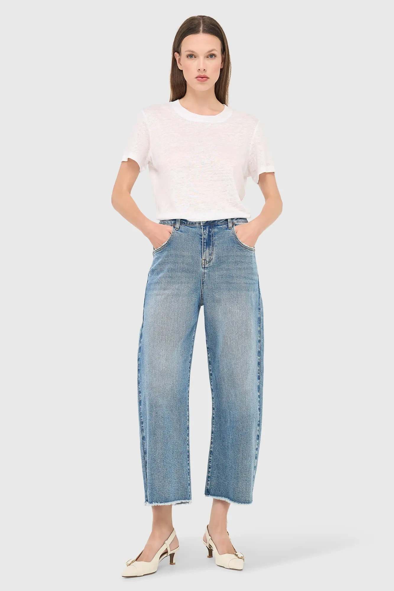 Barrel Jeans Dames Stretch Mid Rise BAXTER Blauw 786