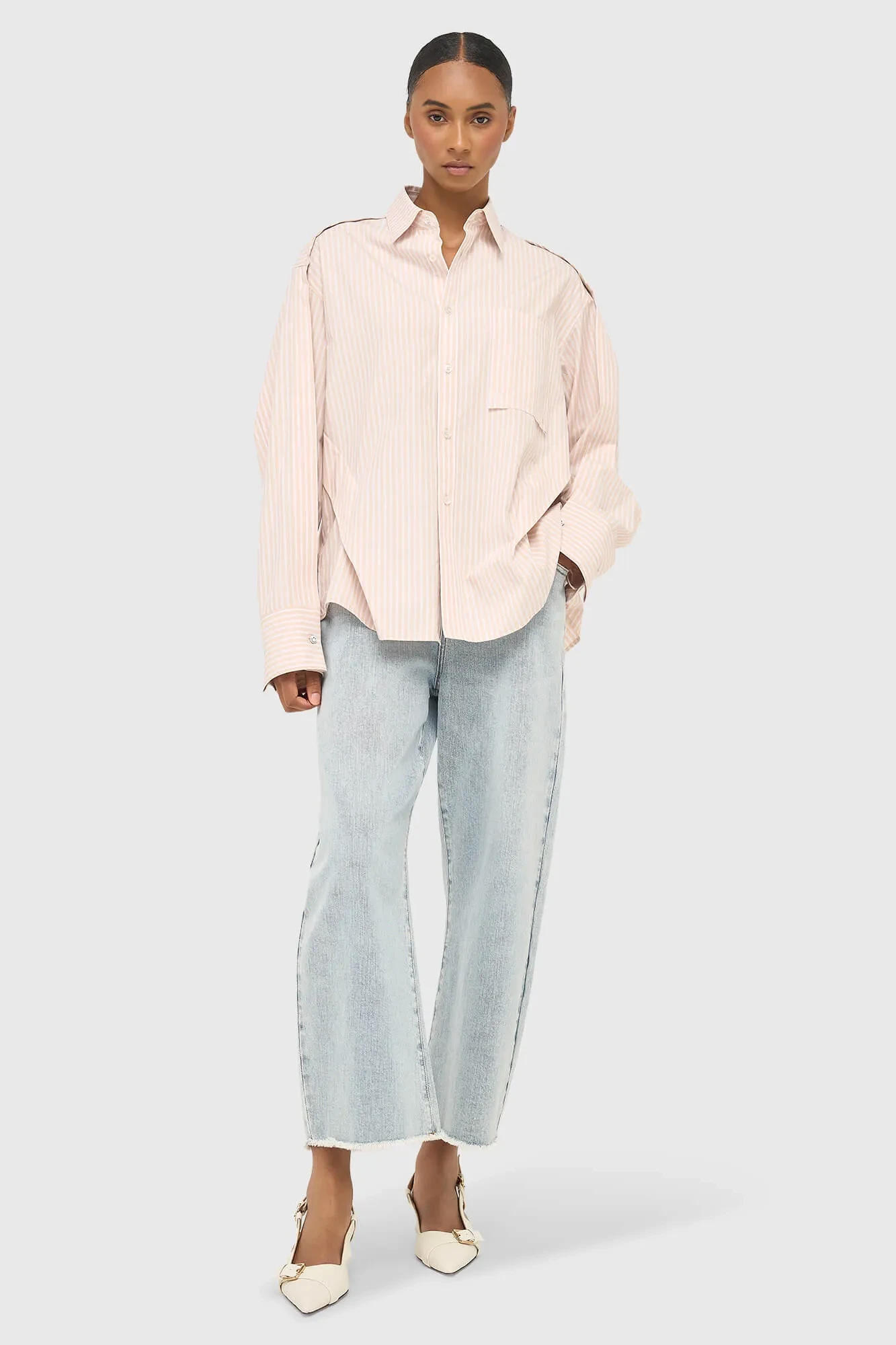 Beige Gestreepte Dames Blouse Phil