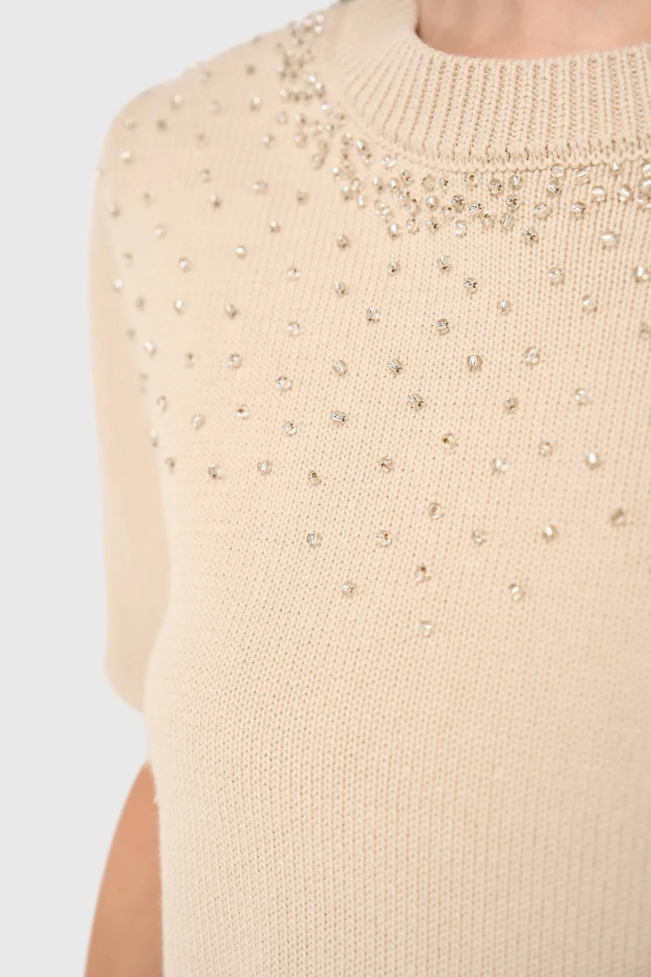 Beige Katoenen Dames Truitje Met Steentjes Barret