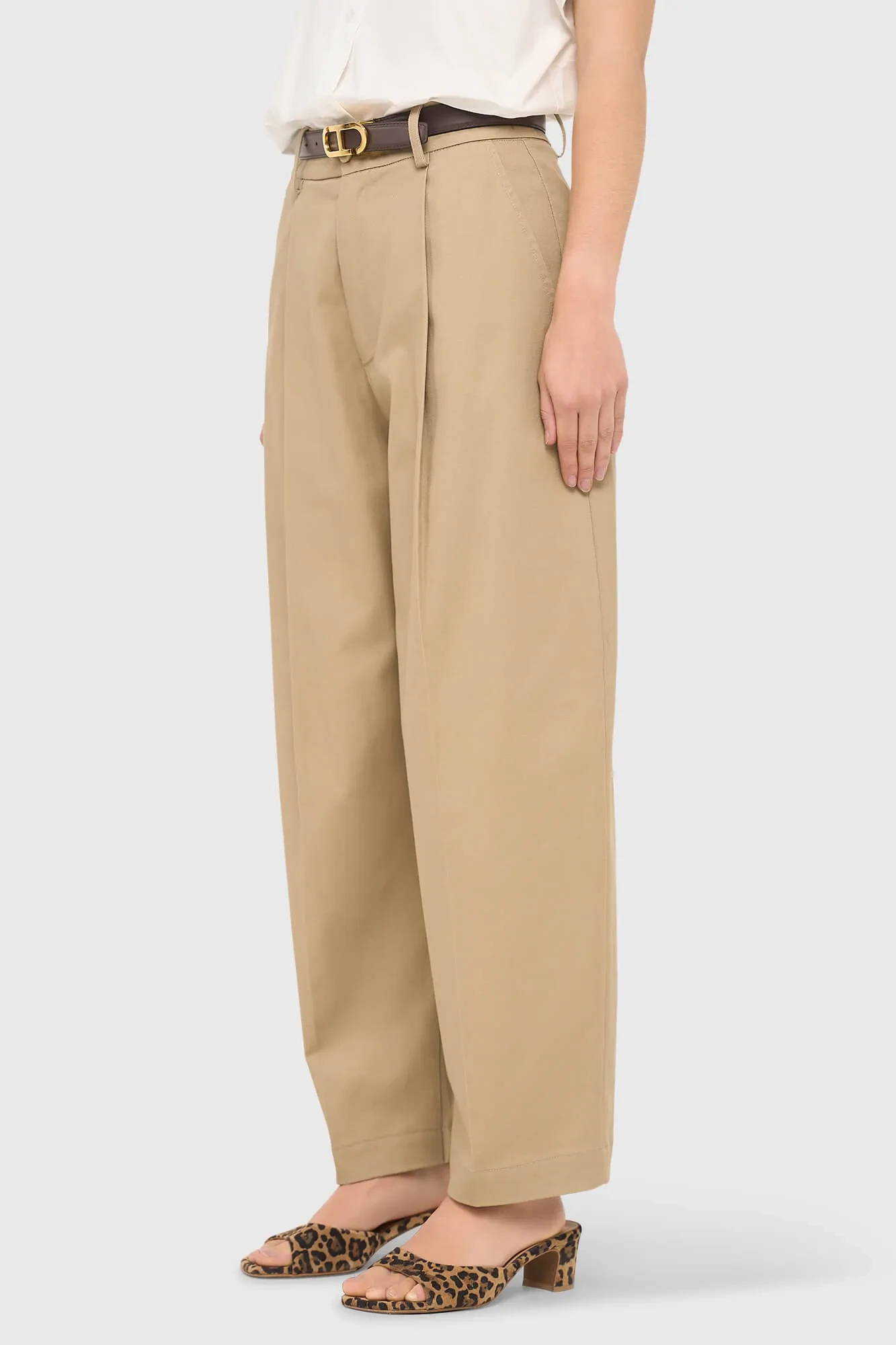 Beige Katoenen Paperbag Broek Steekzakken Barrel Balti