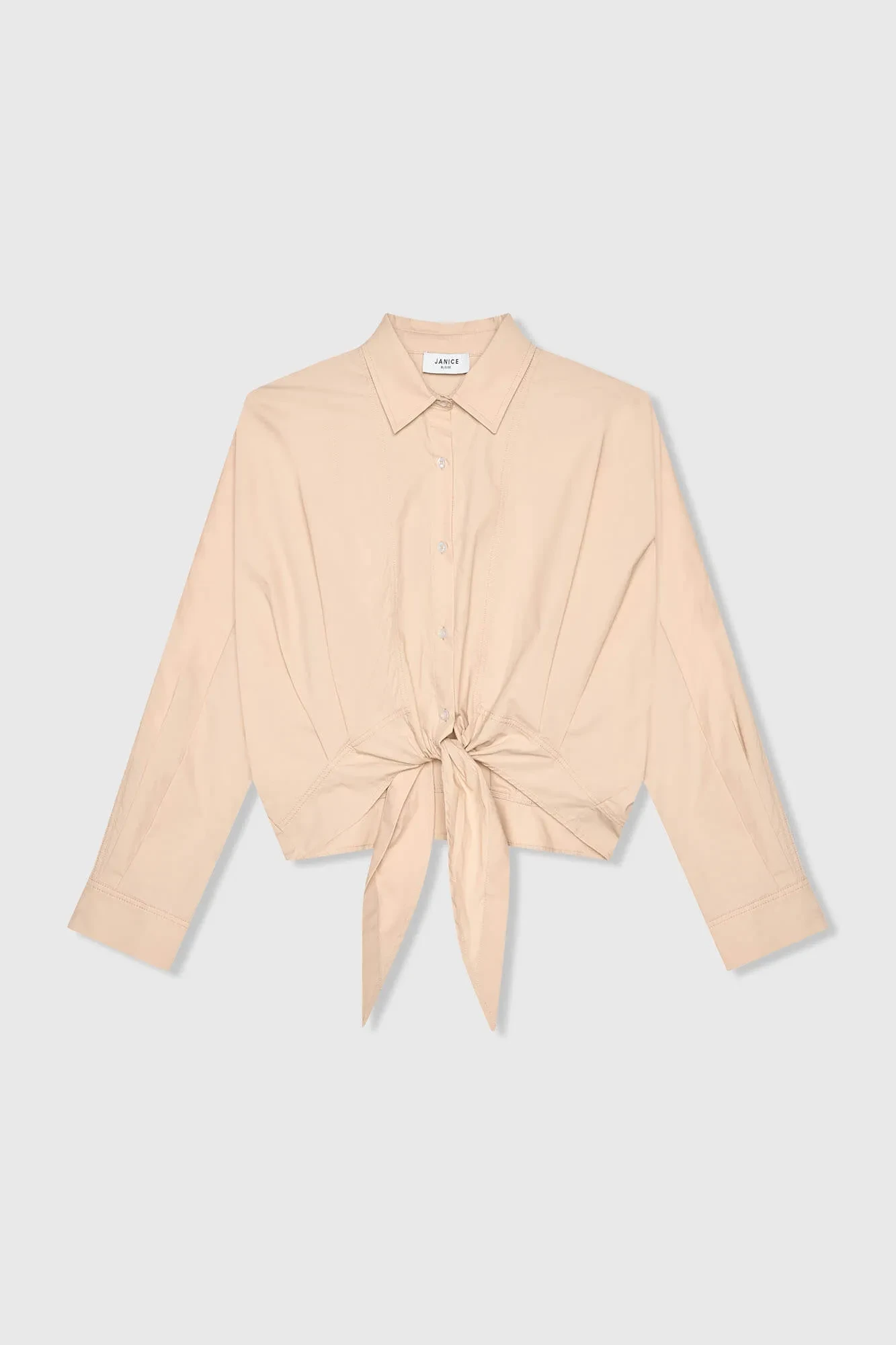 Beige Katoenen Strik Blouse Dames David