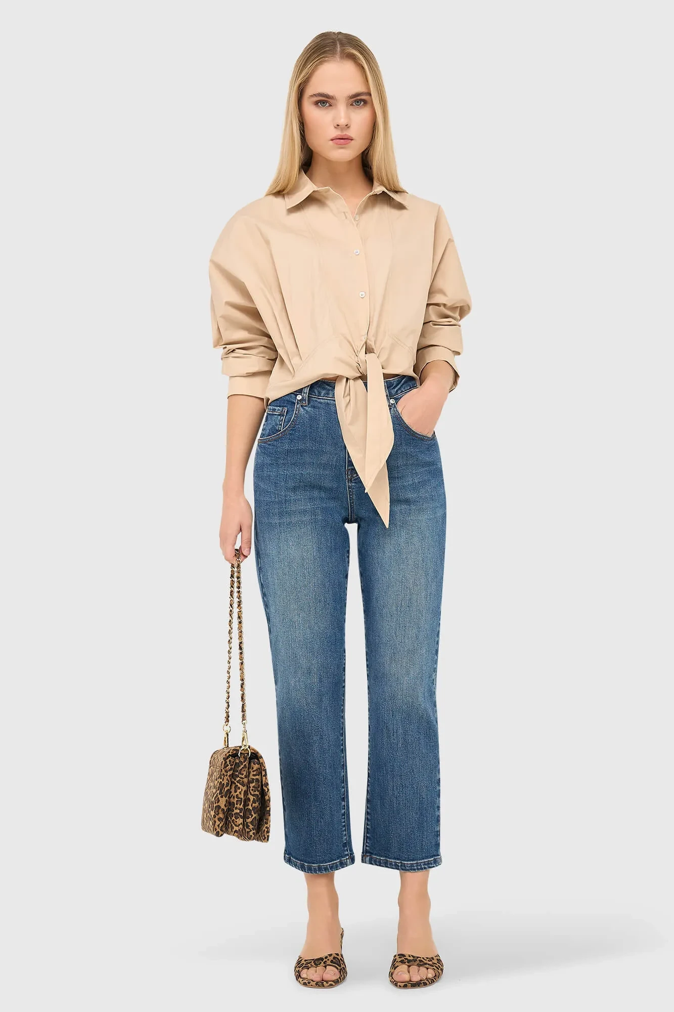 Beige Katoenen Strik Blouse Dames David