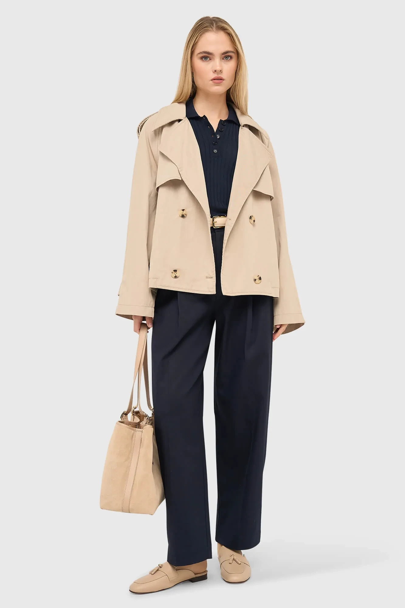 Beige Korte Trenchcoat Cayden