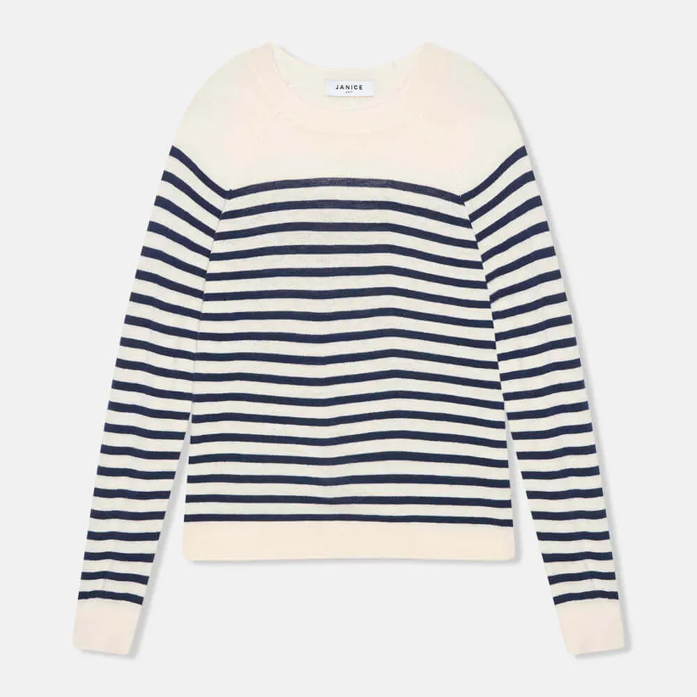 Blauw Gestreepte Dames Trui Merino Wol Rich