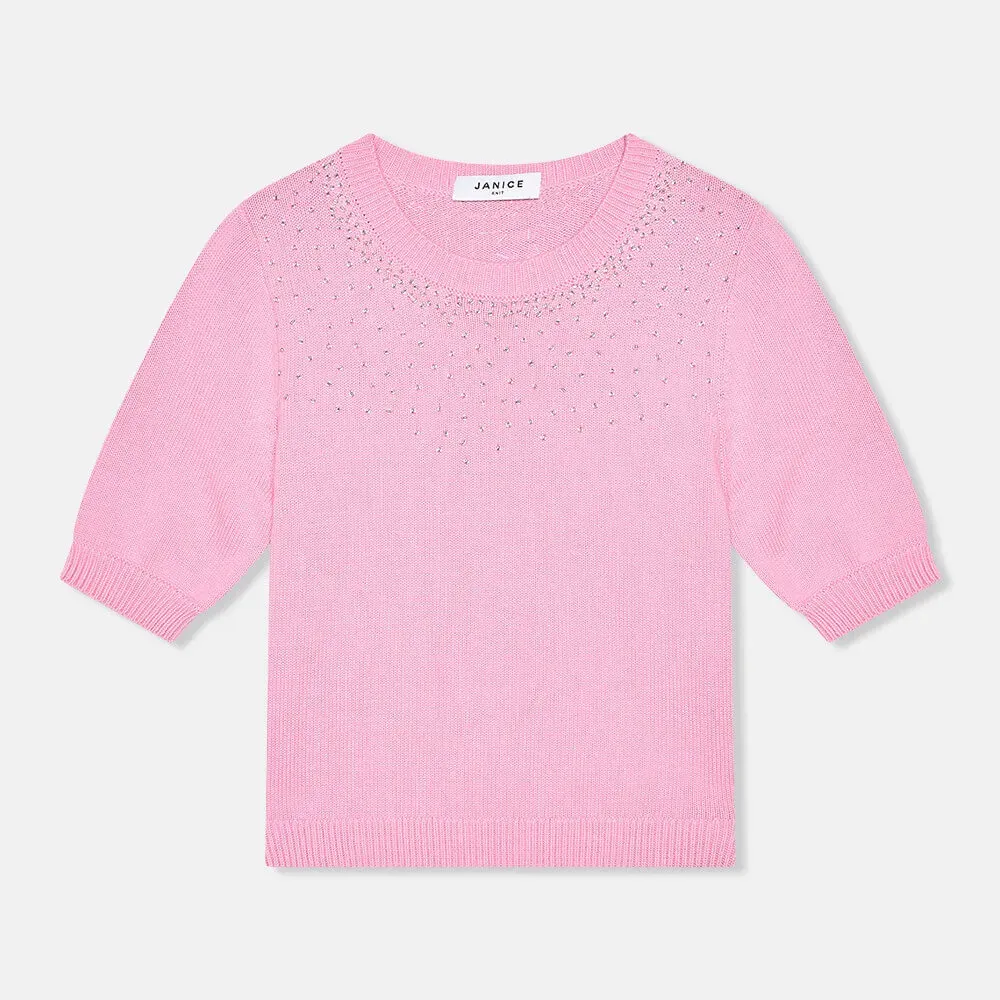 Roze Katoenen Dames Truitje Met Steentjes Barret
