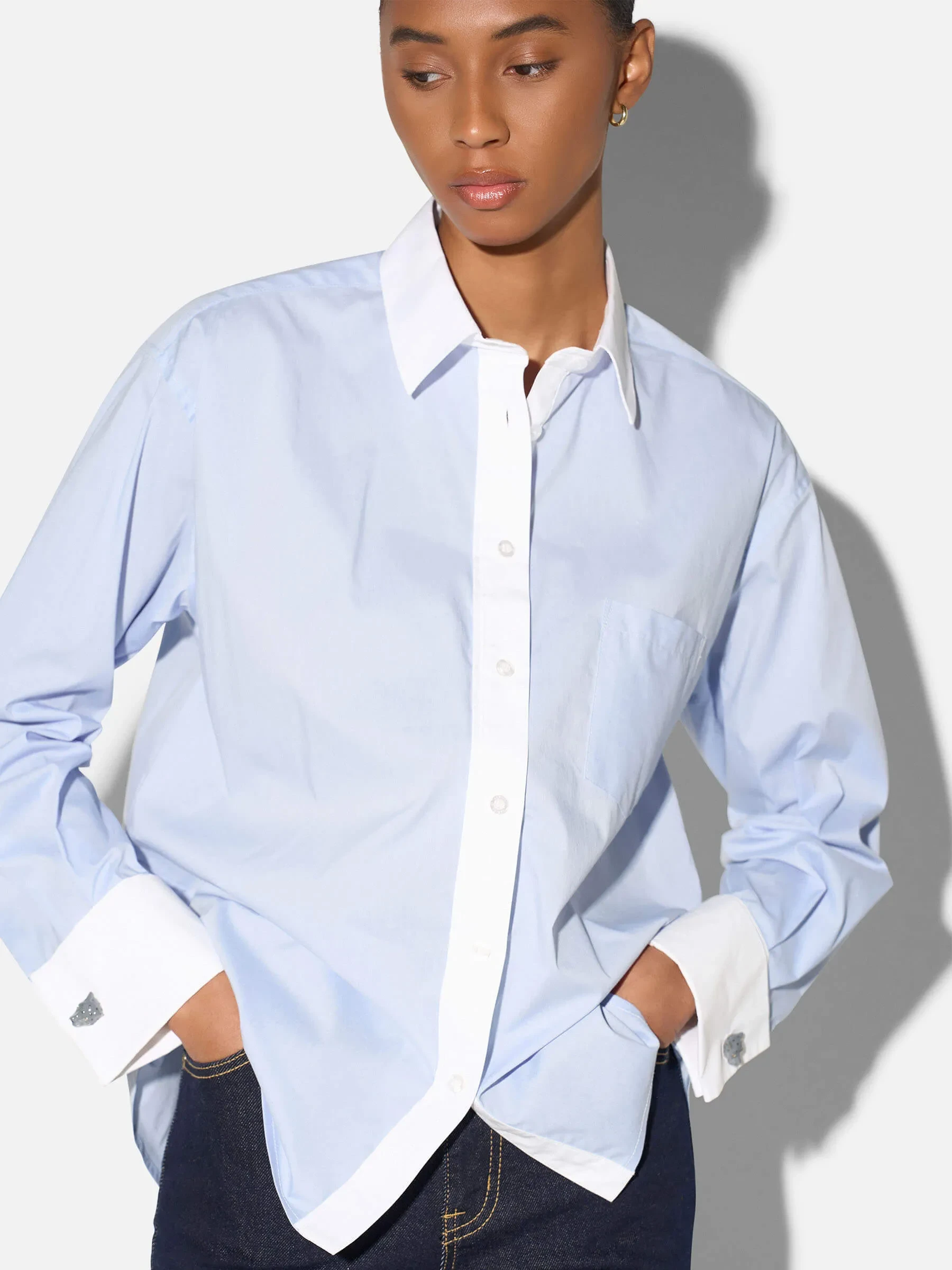 Blauwe Blouse Dames Katoen Boyfriend Russ