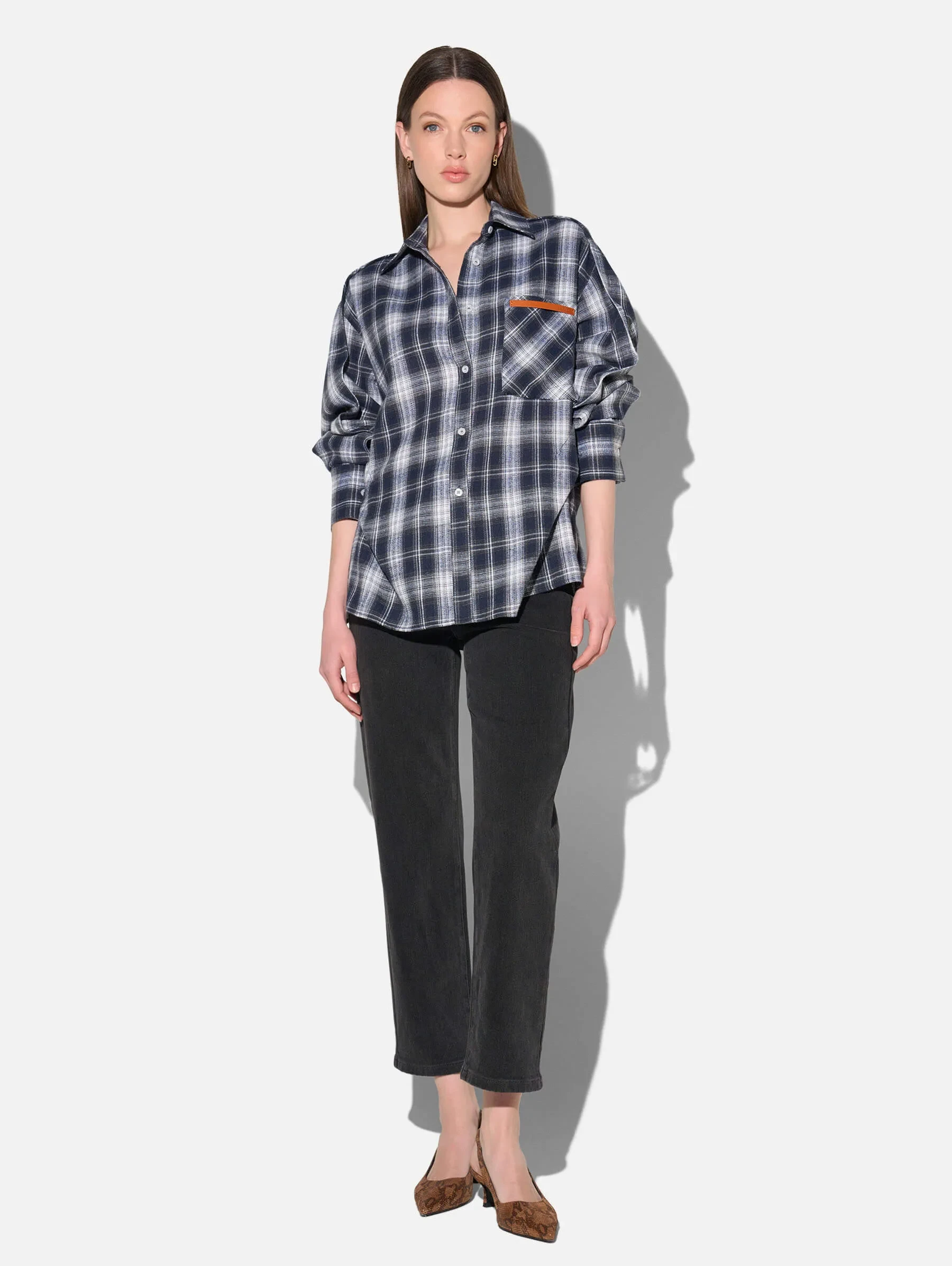 Blauwe Dames Blouse Katoen Oversized Ruiten Phil