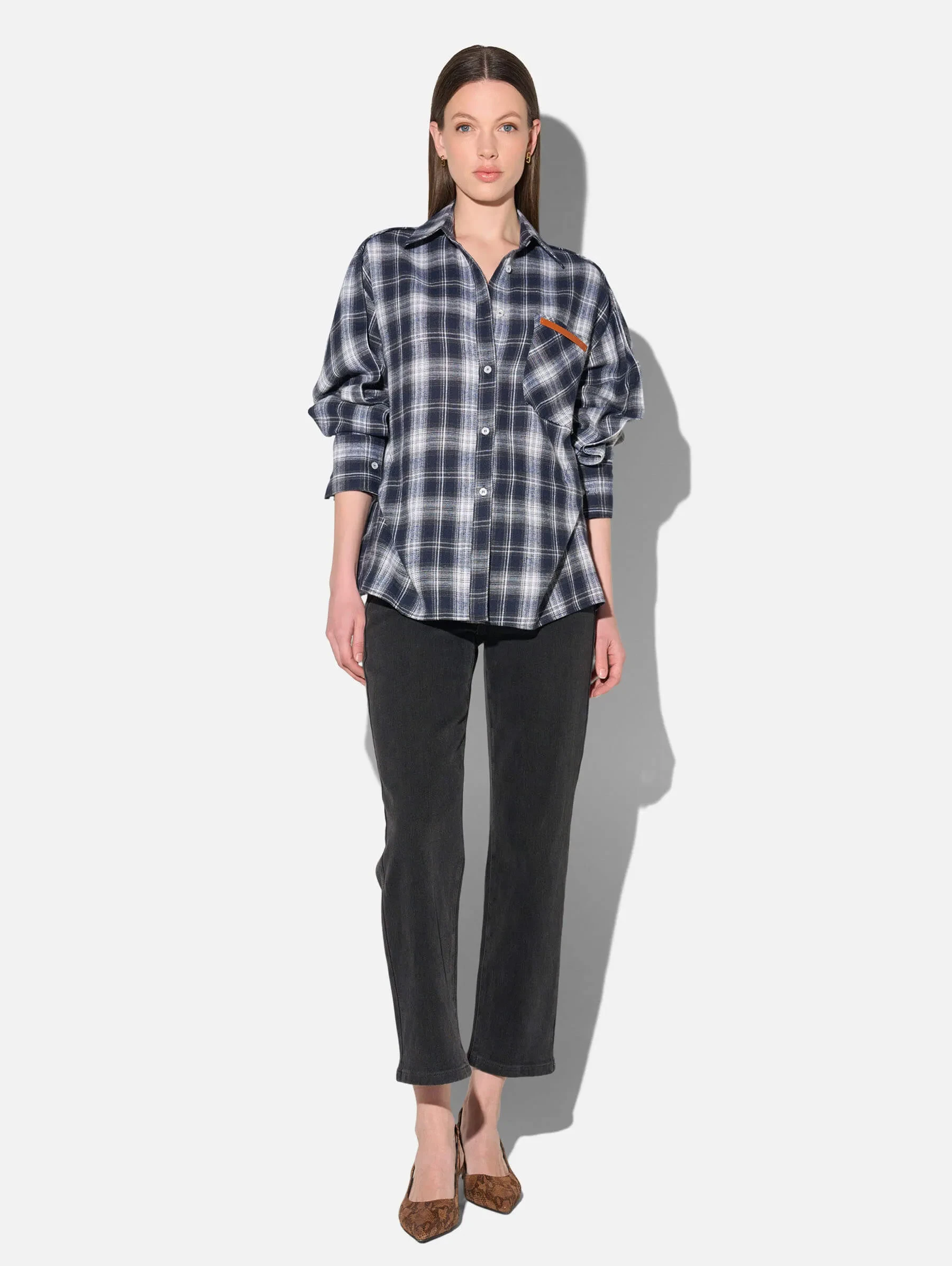 Blauwe Dames Blouse Katoen Oversized Ruiten Phil