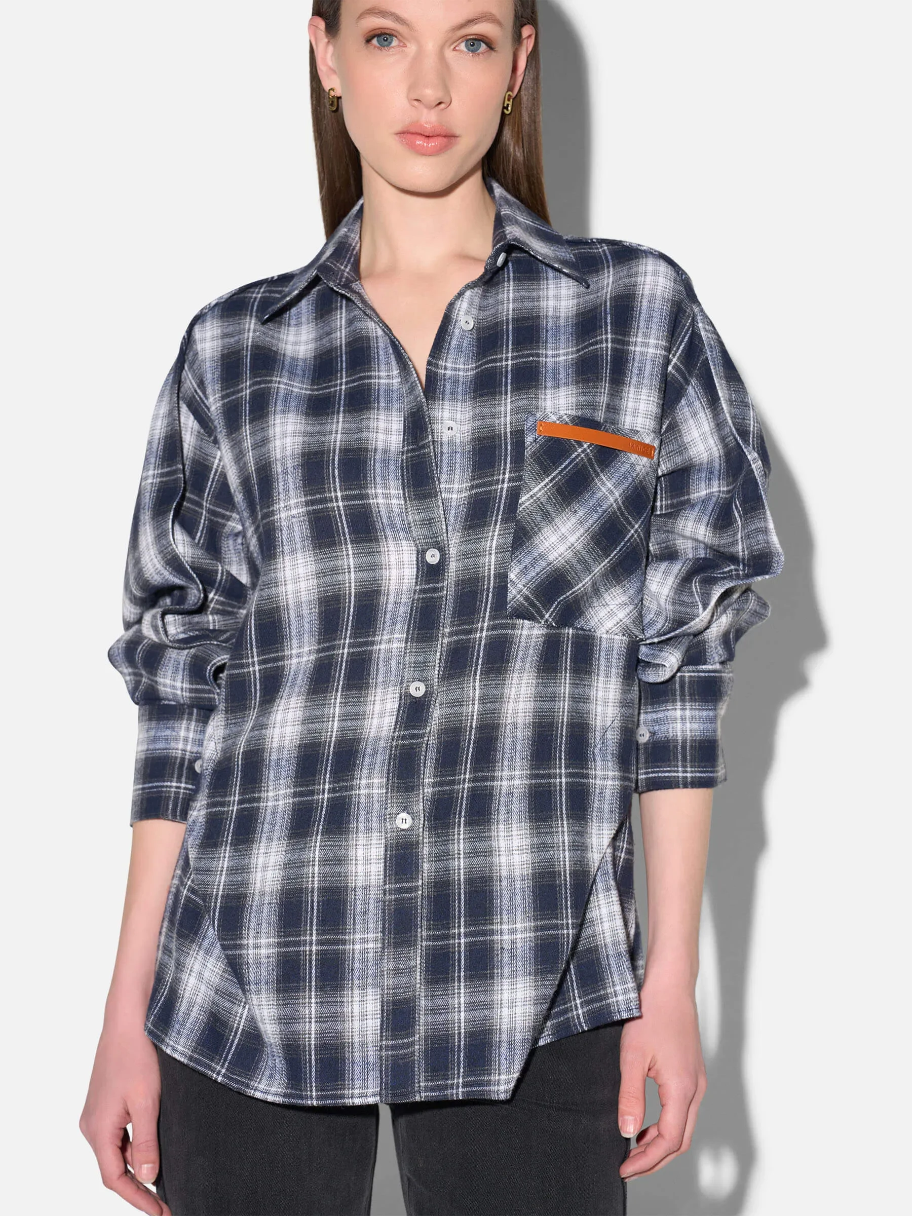 Blauwe Dames Blouse Katoen Oversized Ruiten Phil