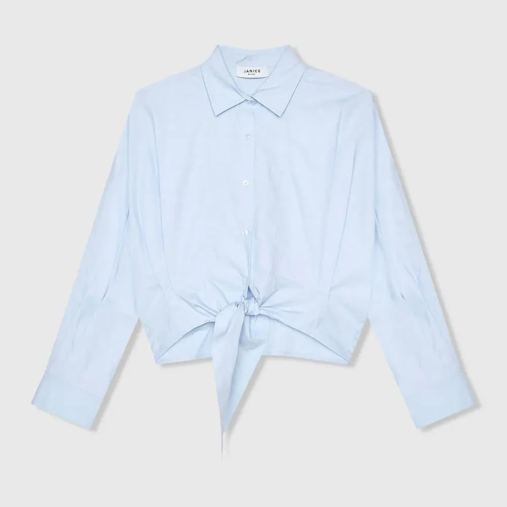Blauwe Katoenen Strik Blouse Dames David