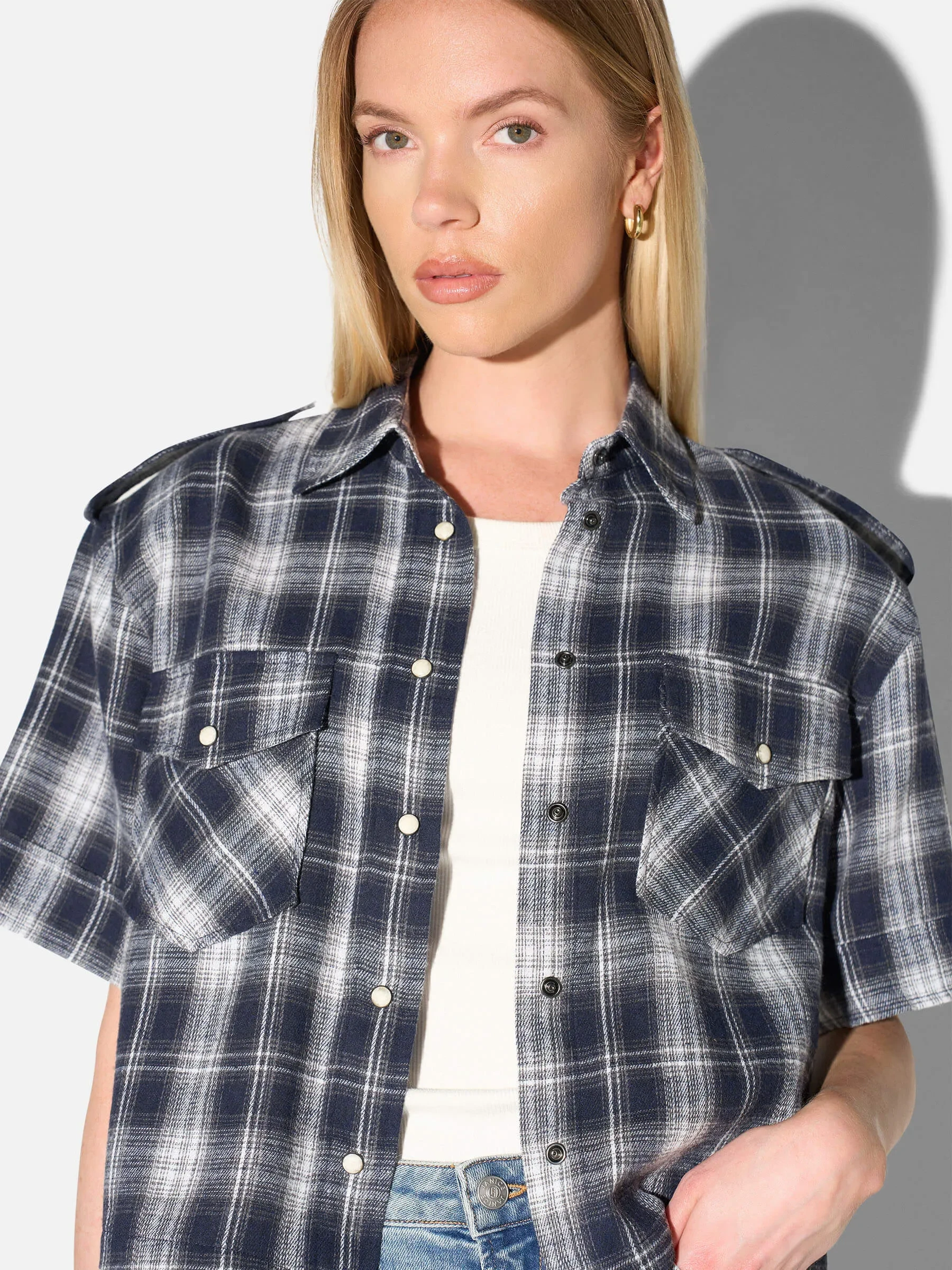 Blauwe Ruiten Blouse Dames Spike