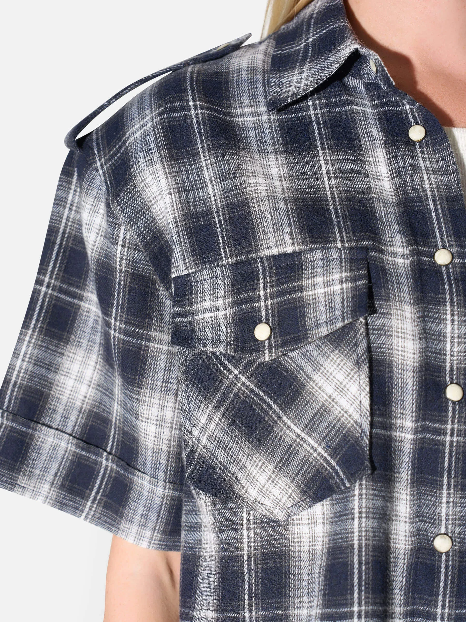 Blauwe Ruiten Blouse Dames Spike