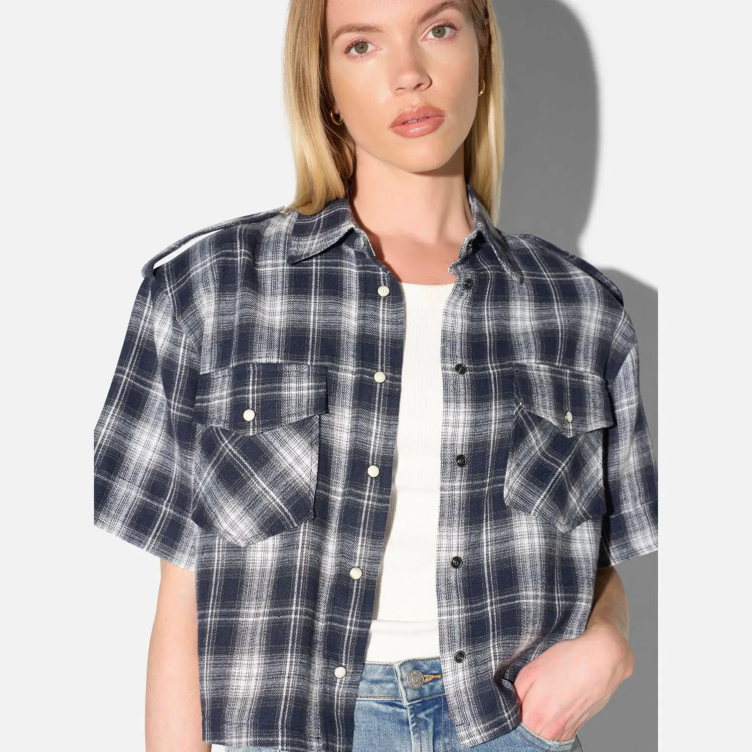 Blauwe Ruiten Blouse Dames Spike