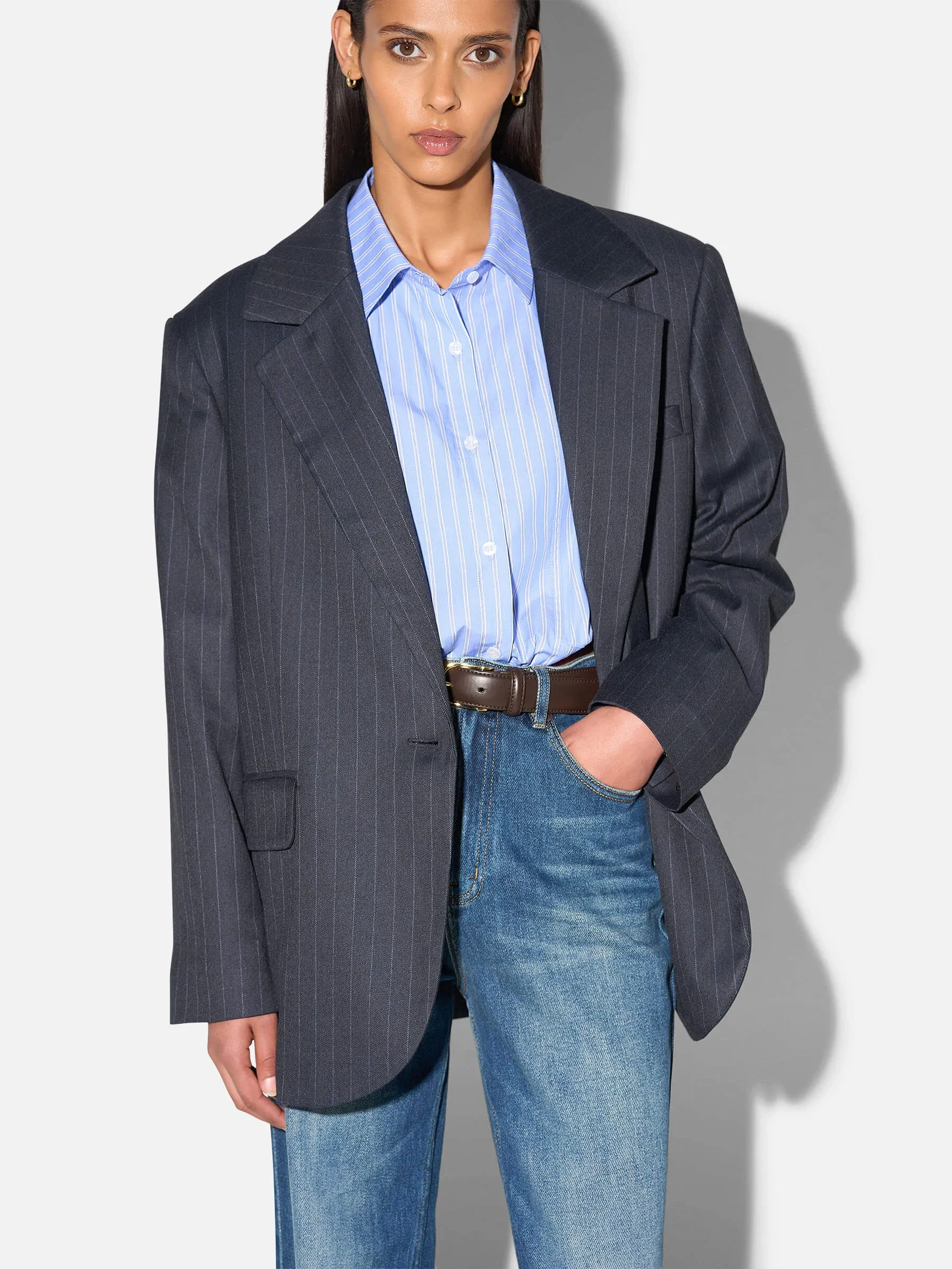 Blazer Dames Boyfriend Blauw Krijtstreep Oxen