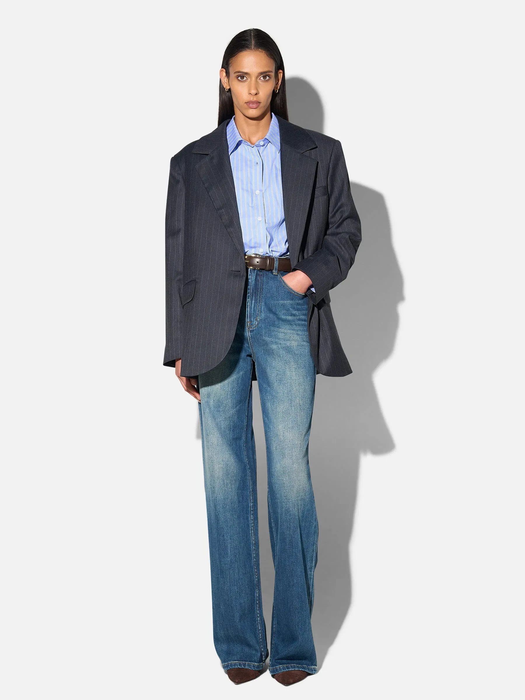 Blazer Dames Boyfriend Blauw Krijtstreep Oxen