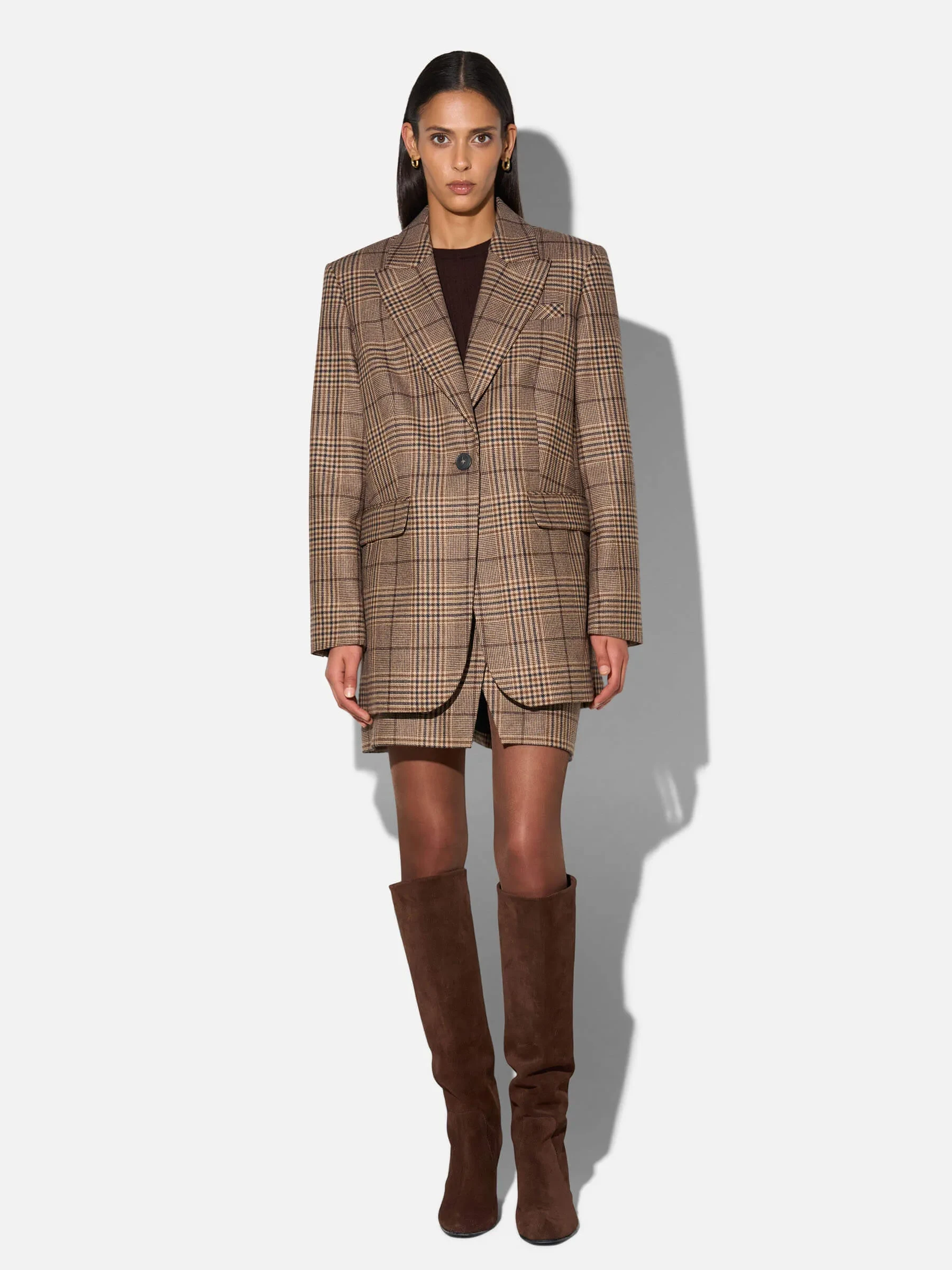 Blazer Dames Boyfriend Bruin Grote Ruit Hank