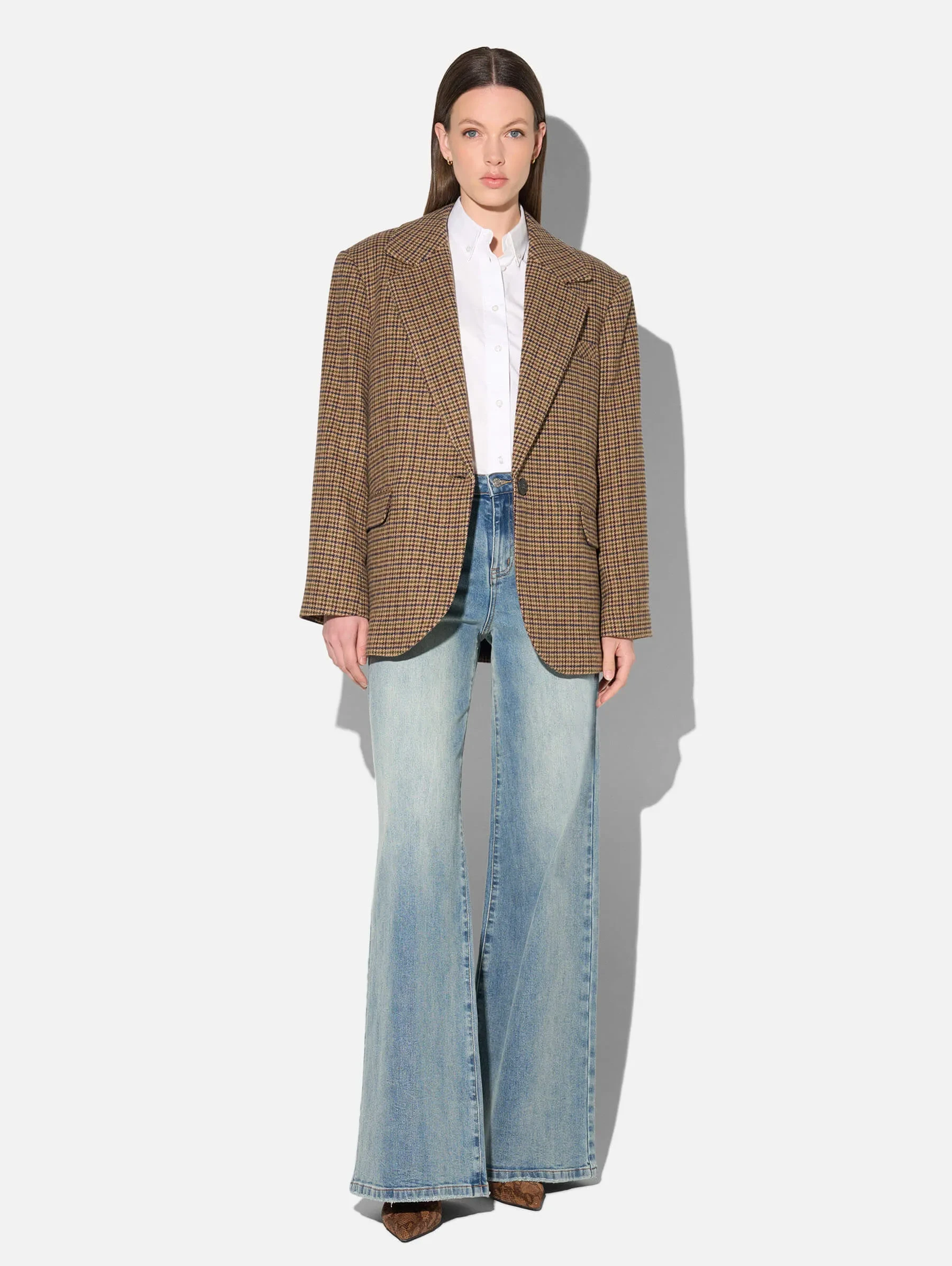 Blazer Dames Boyfriend Bruin Ruit Oxen