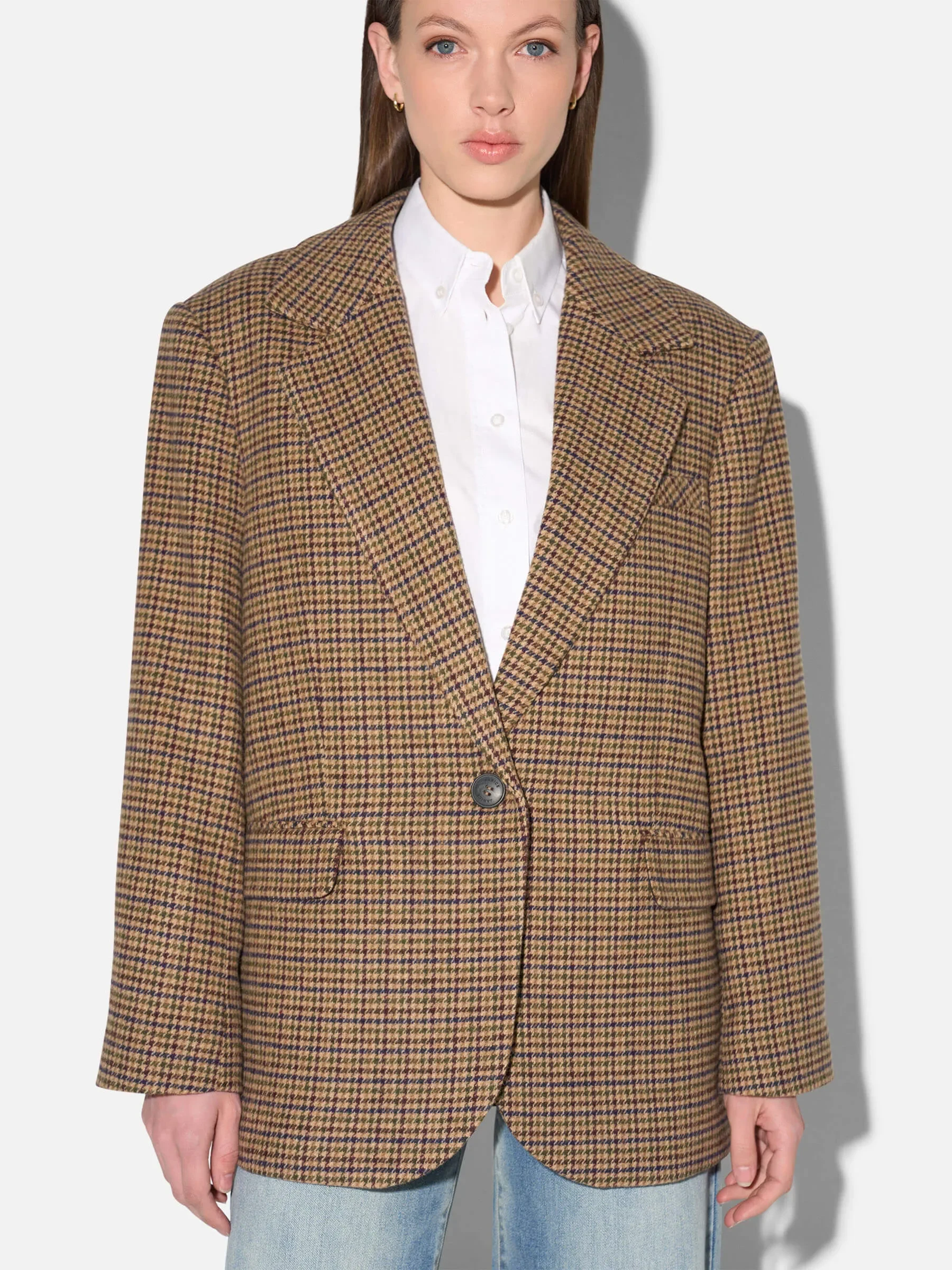 Blazer Dames Boyfriend Bruin Ruit Oxen
