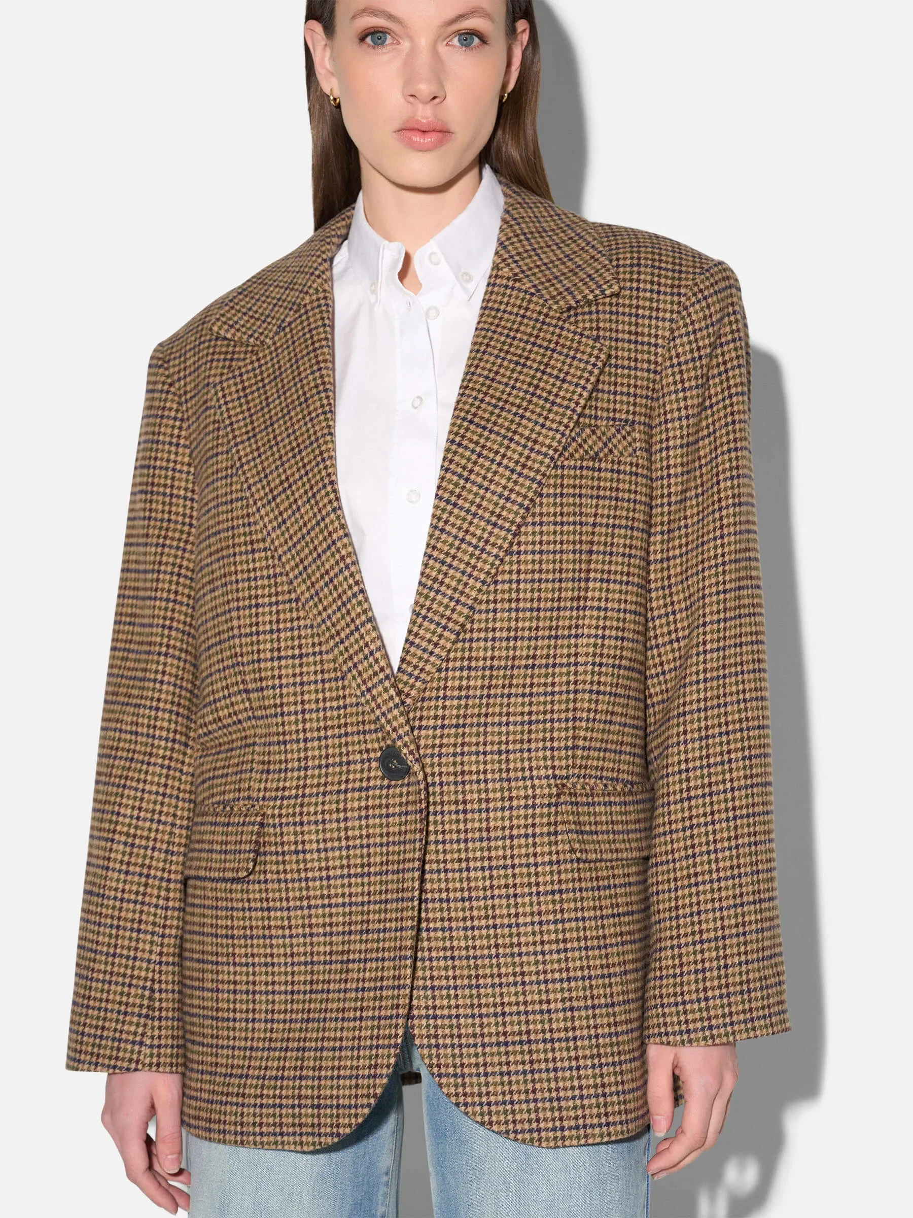 Blazer Dames Boyfriend Bruin Ruit Oxen
