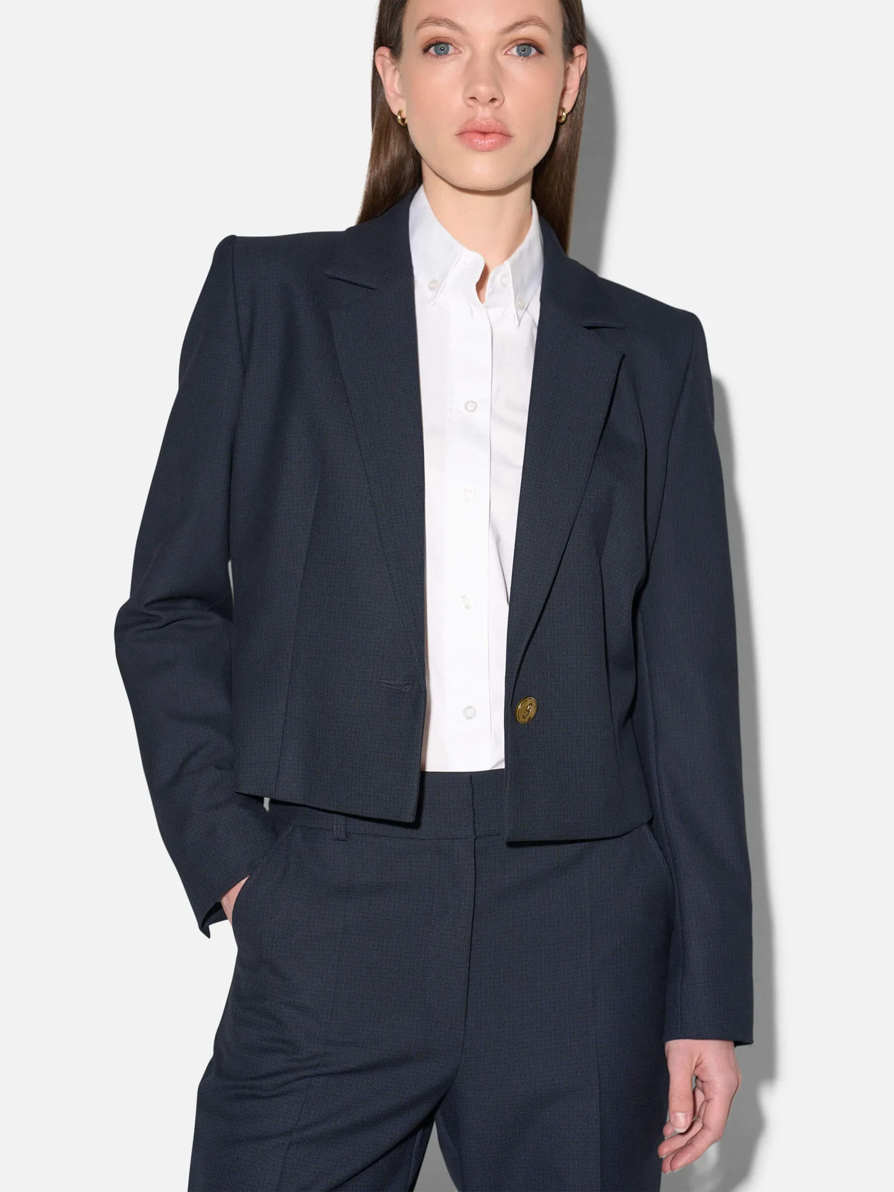 Blazer Dames Jasje Kort Blauw Ruit Crain