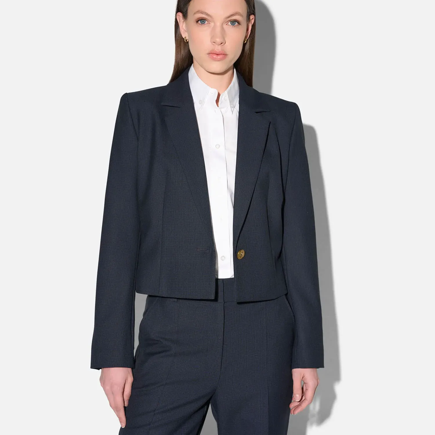 Blazer Dames Jasje Kort Blauw Ruit Crain