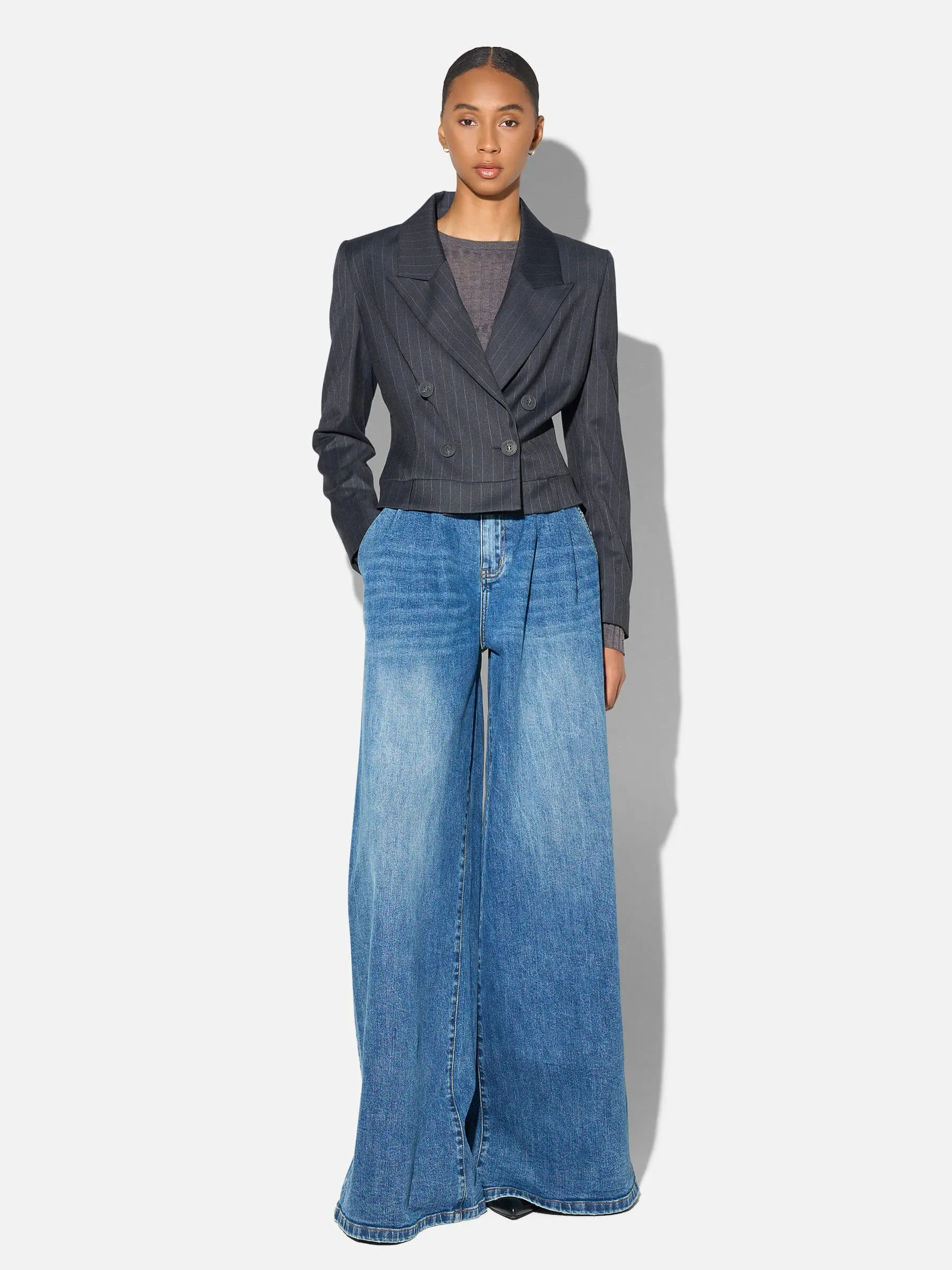 Blazer Dames Kort Blauw Krijtstreep Stan
