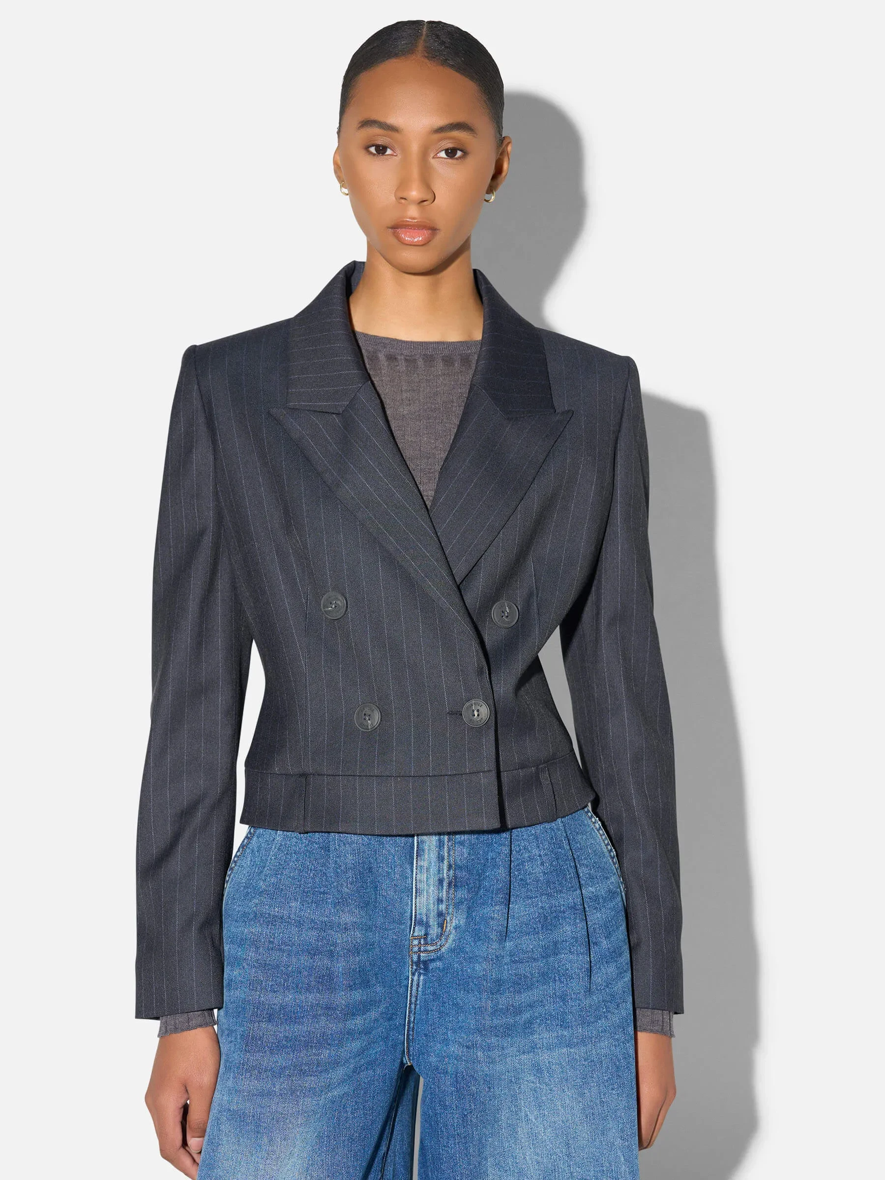Blazer Dames Kort Blauw Krijtstreep Stan