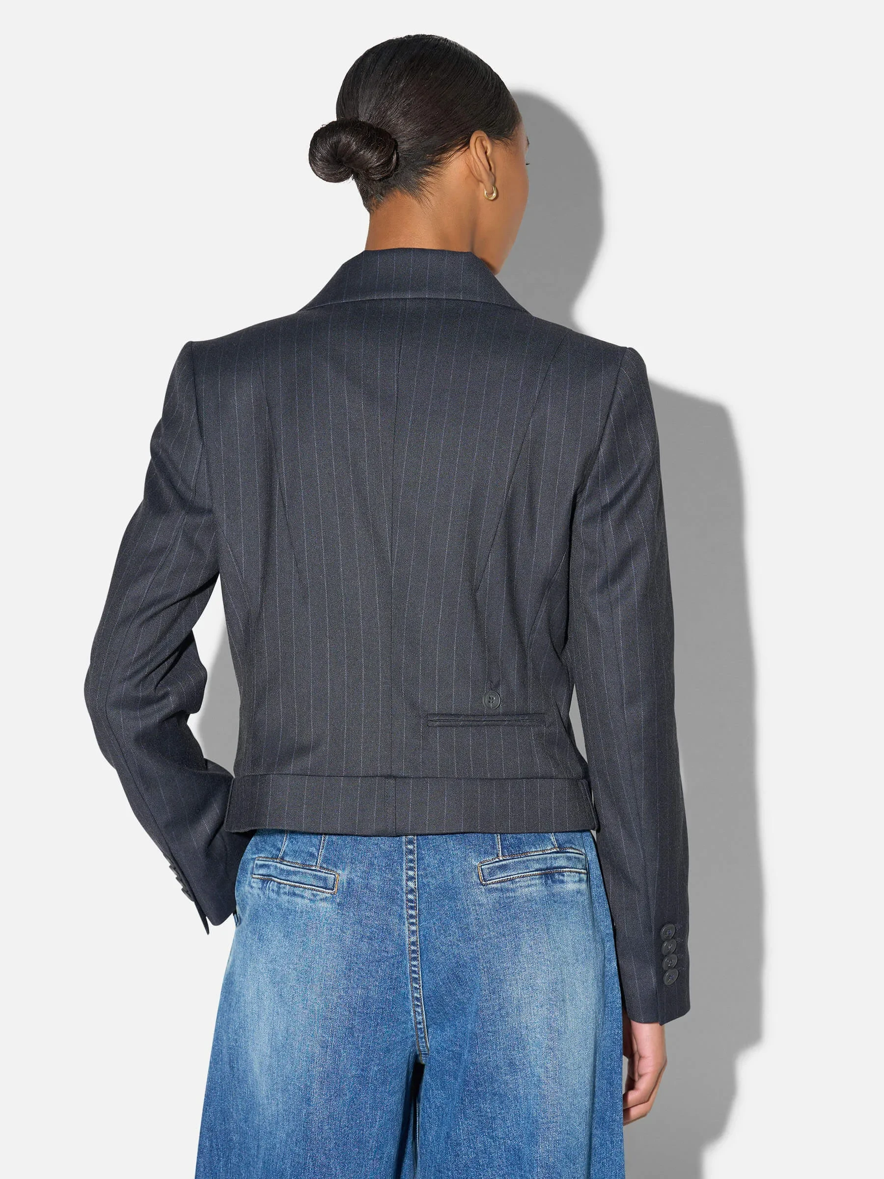 Blazer Dames Kort Blauw Krijtstreep Stan