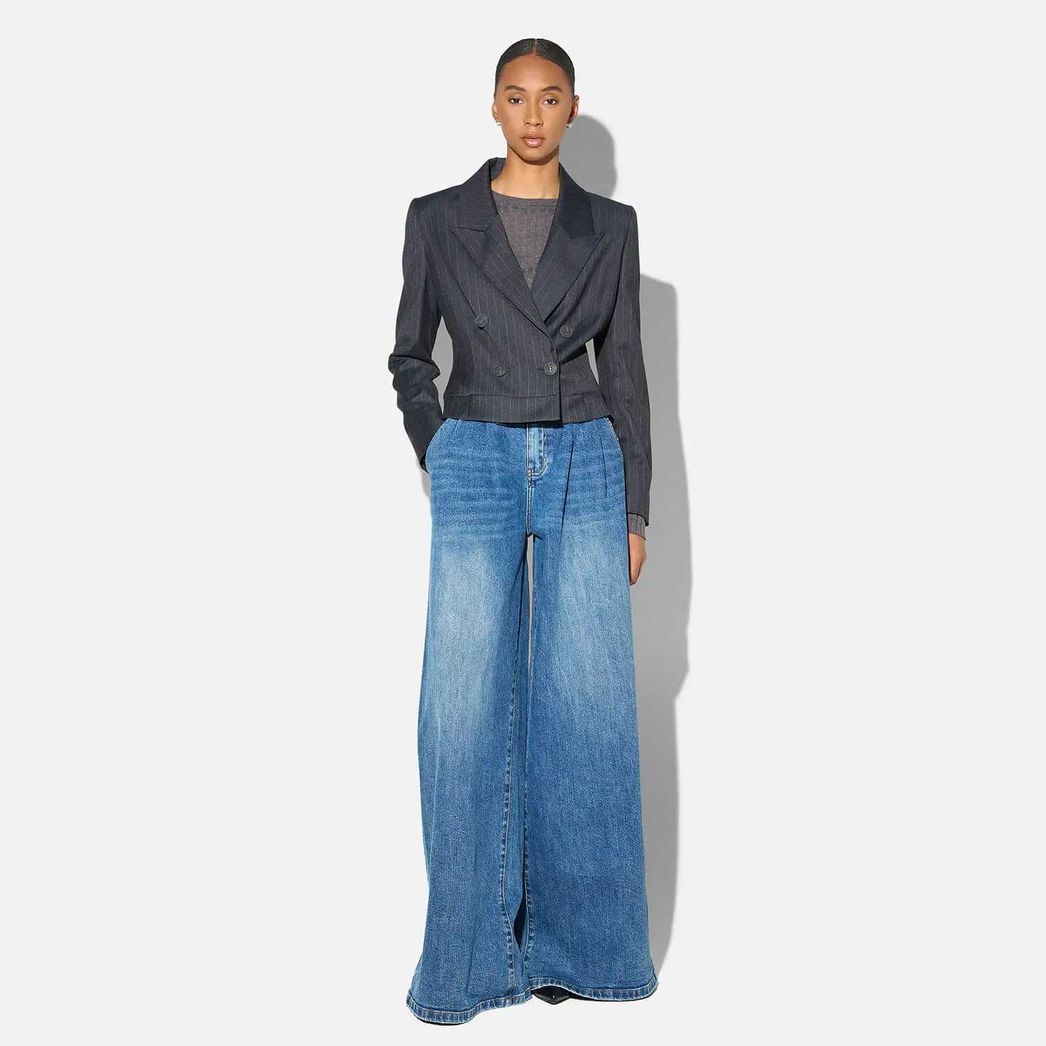 Blazer Dames Kort Blauw Krijtstreep Stan