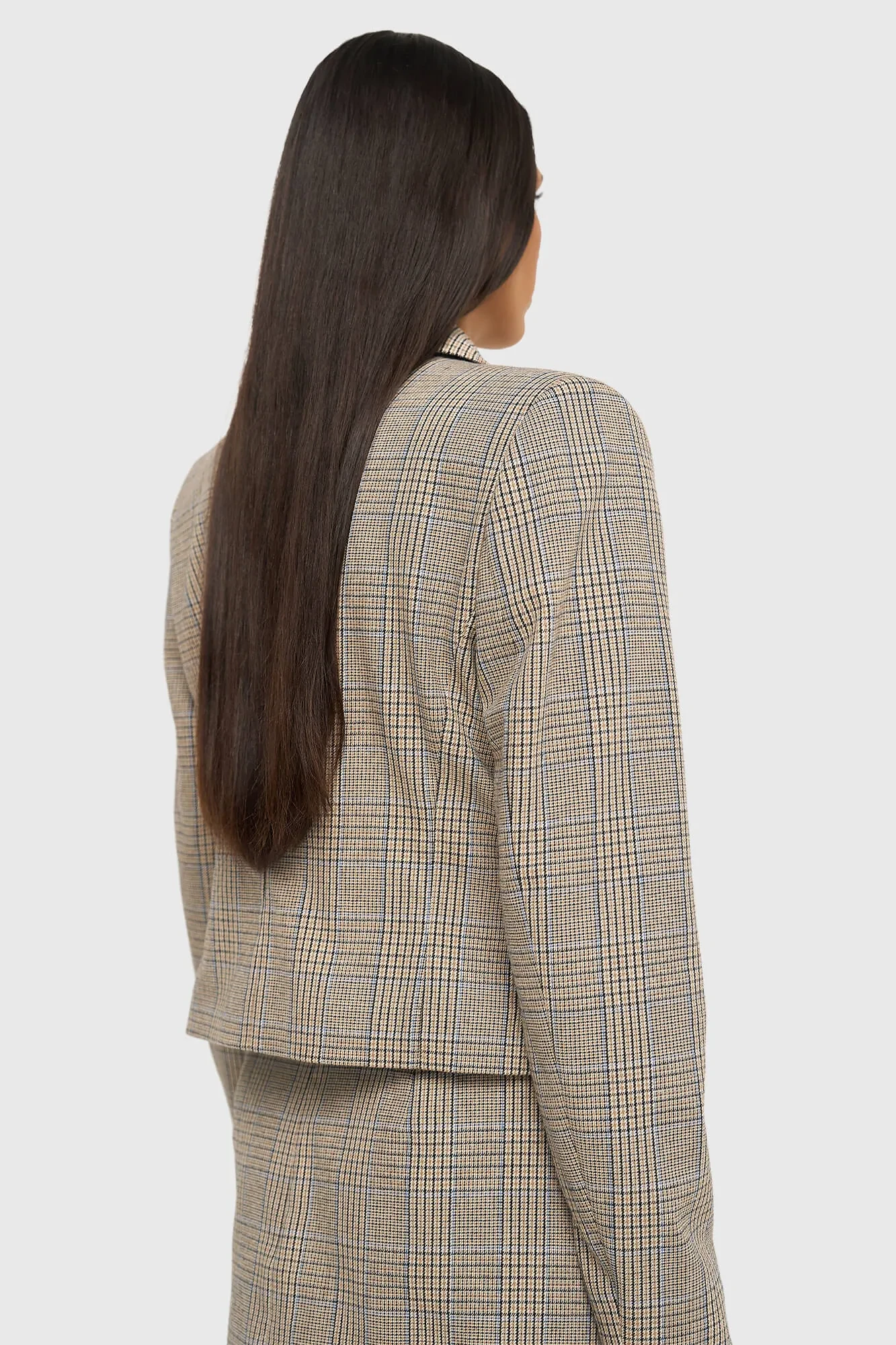 Blazer Dames Kort Ruit Stan Beige