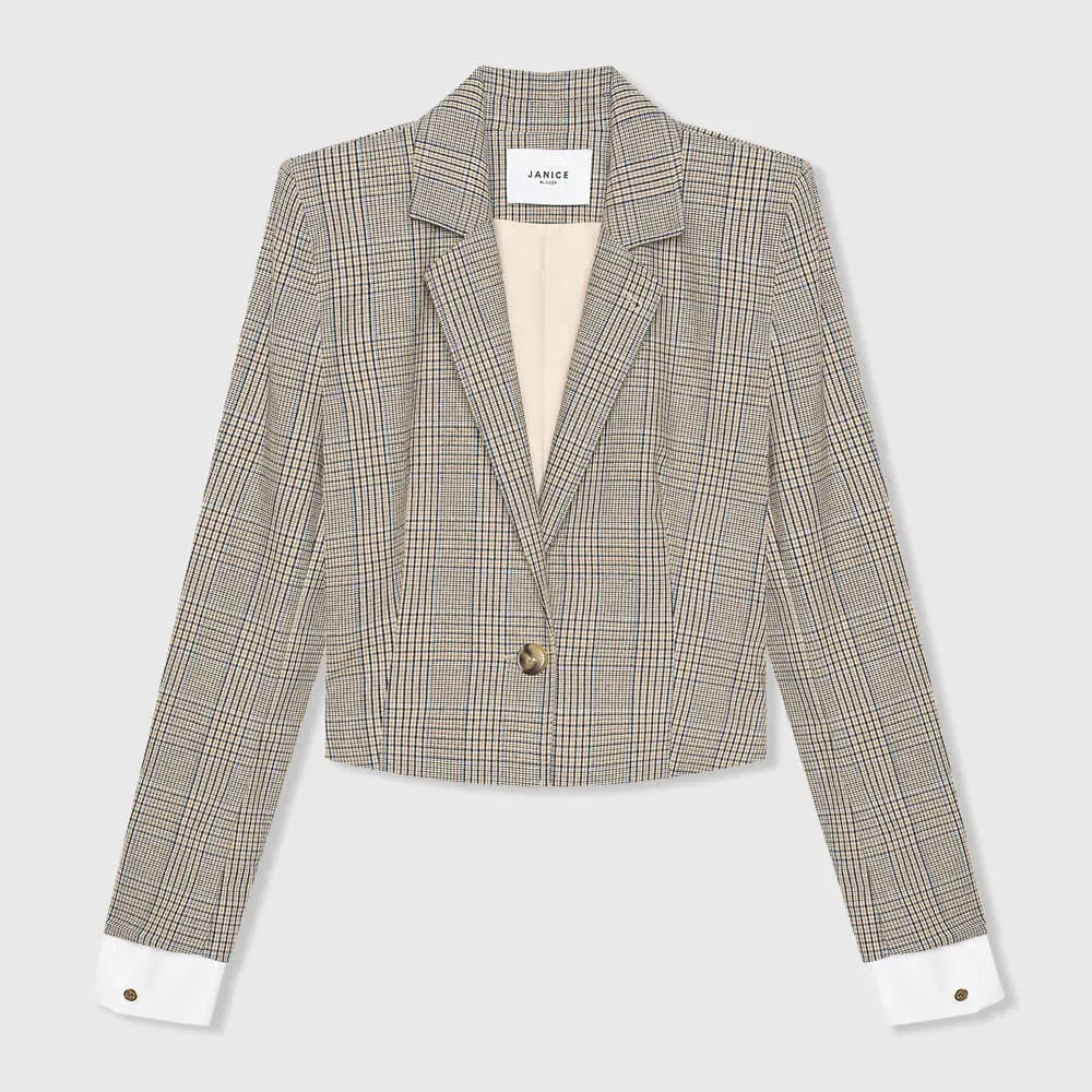 Blazer Dames Kort Ruit Stan Beige