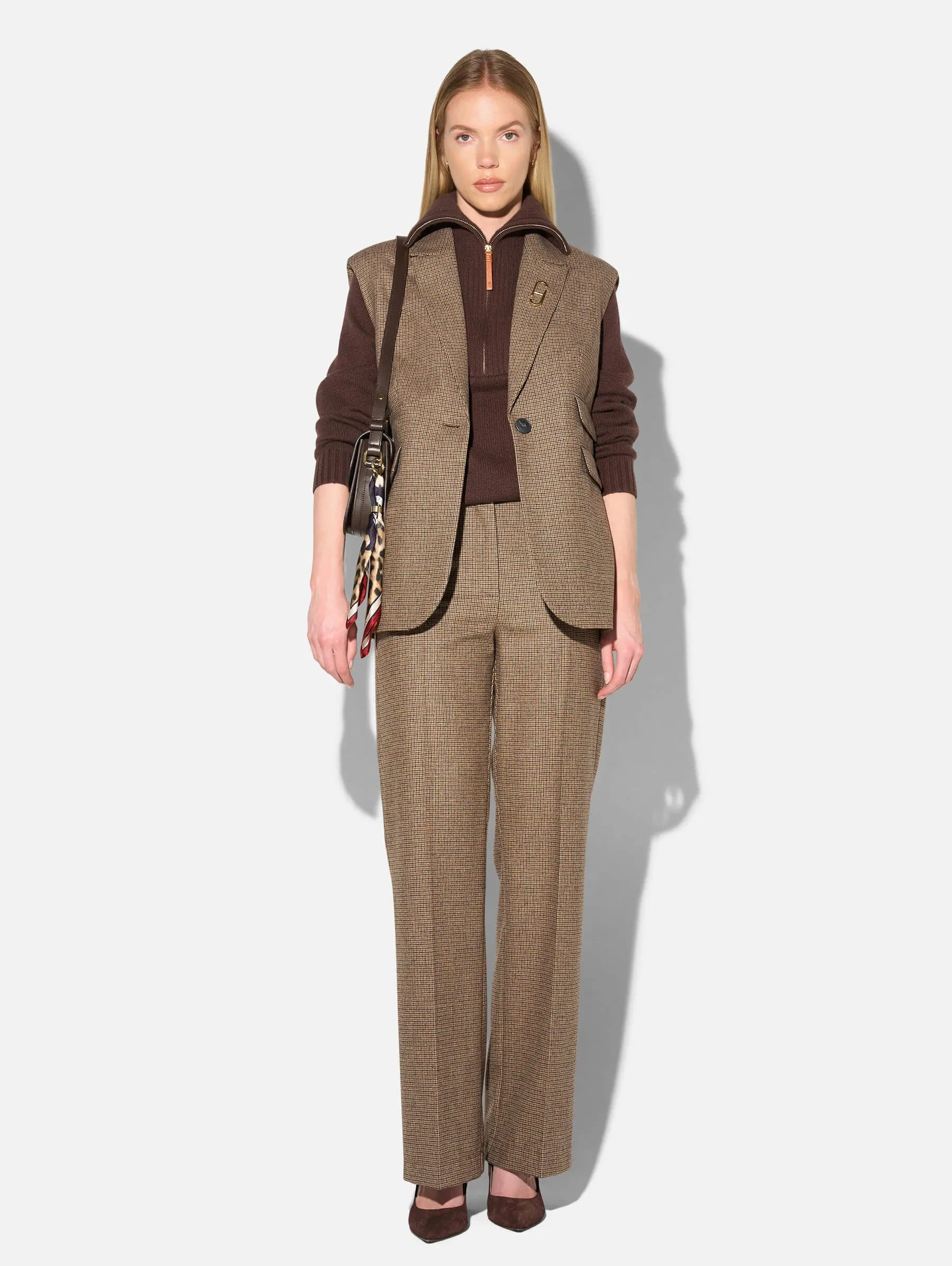 Blazer Vest Dames Bruin Kleine Ruit Marvin