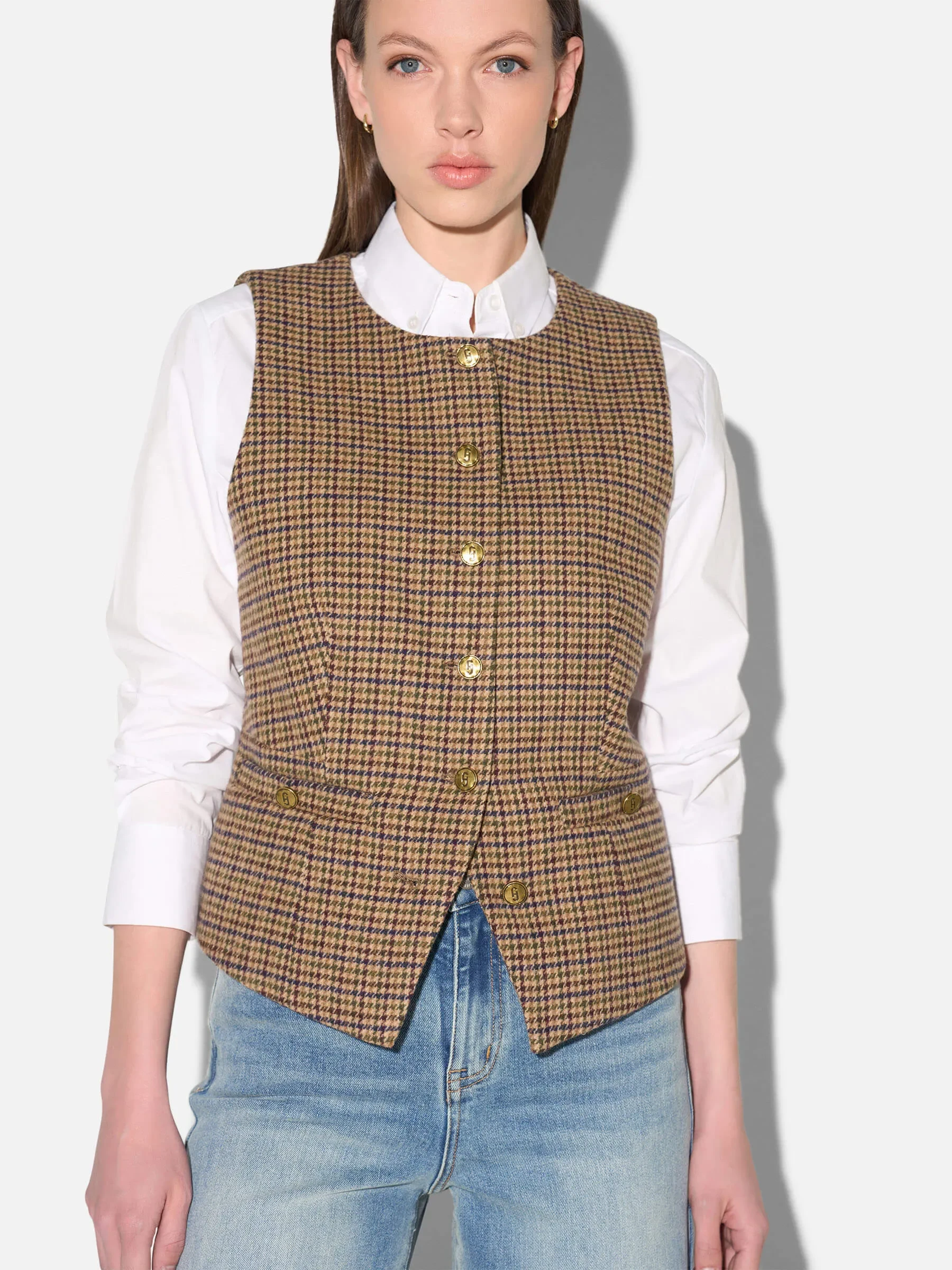 Blazer Vest Dames Bruin Ruit Samson