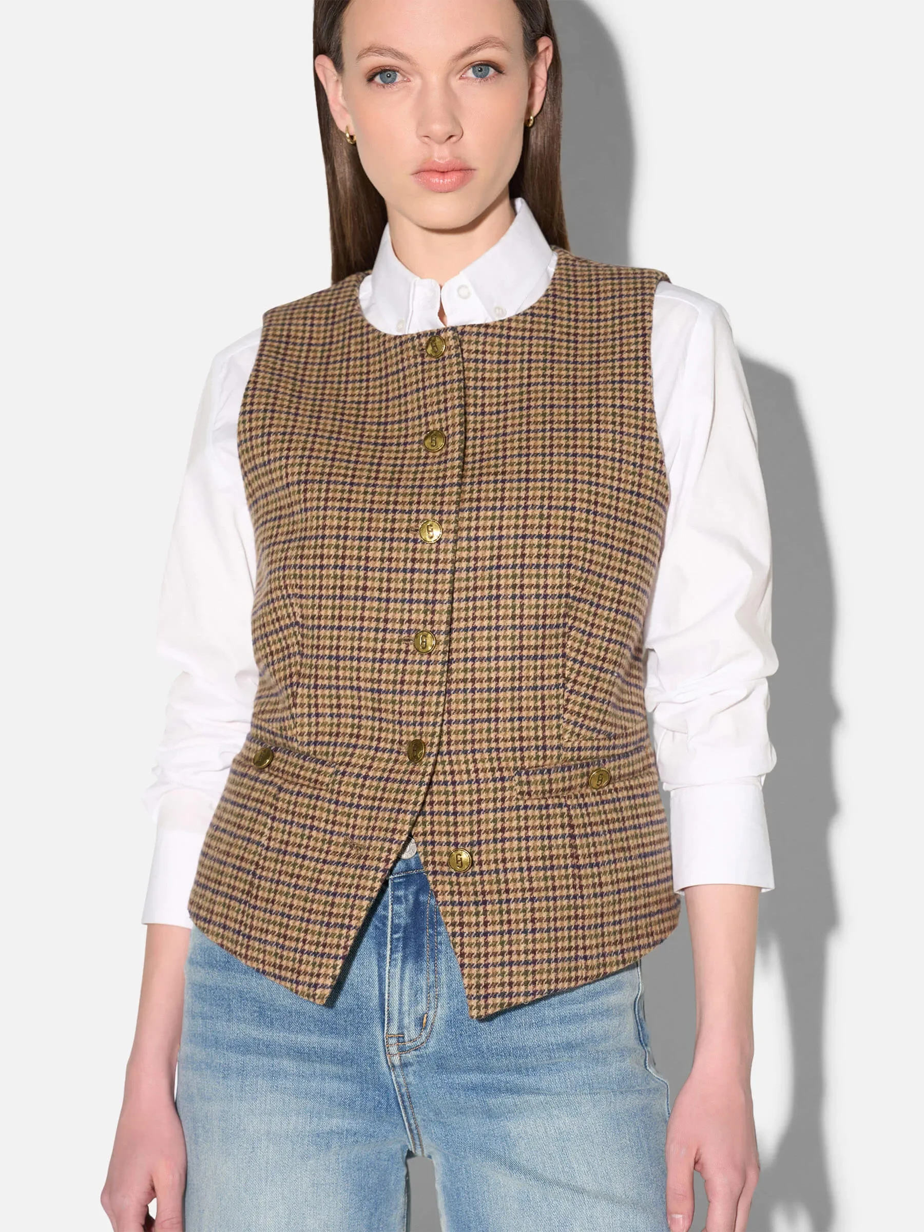 Blazer Vest Dames Bruin Ruit Samson