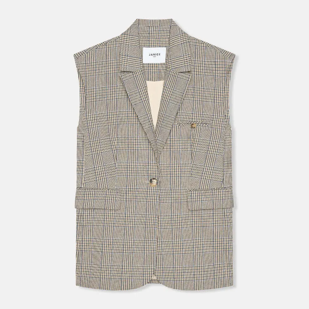 Blazer Vest Dames Ruit Marvin Beige